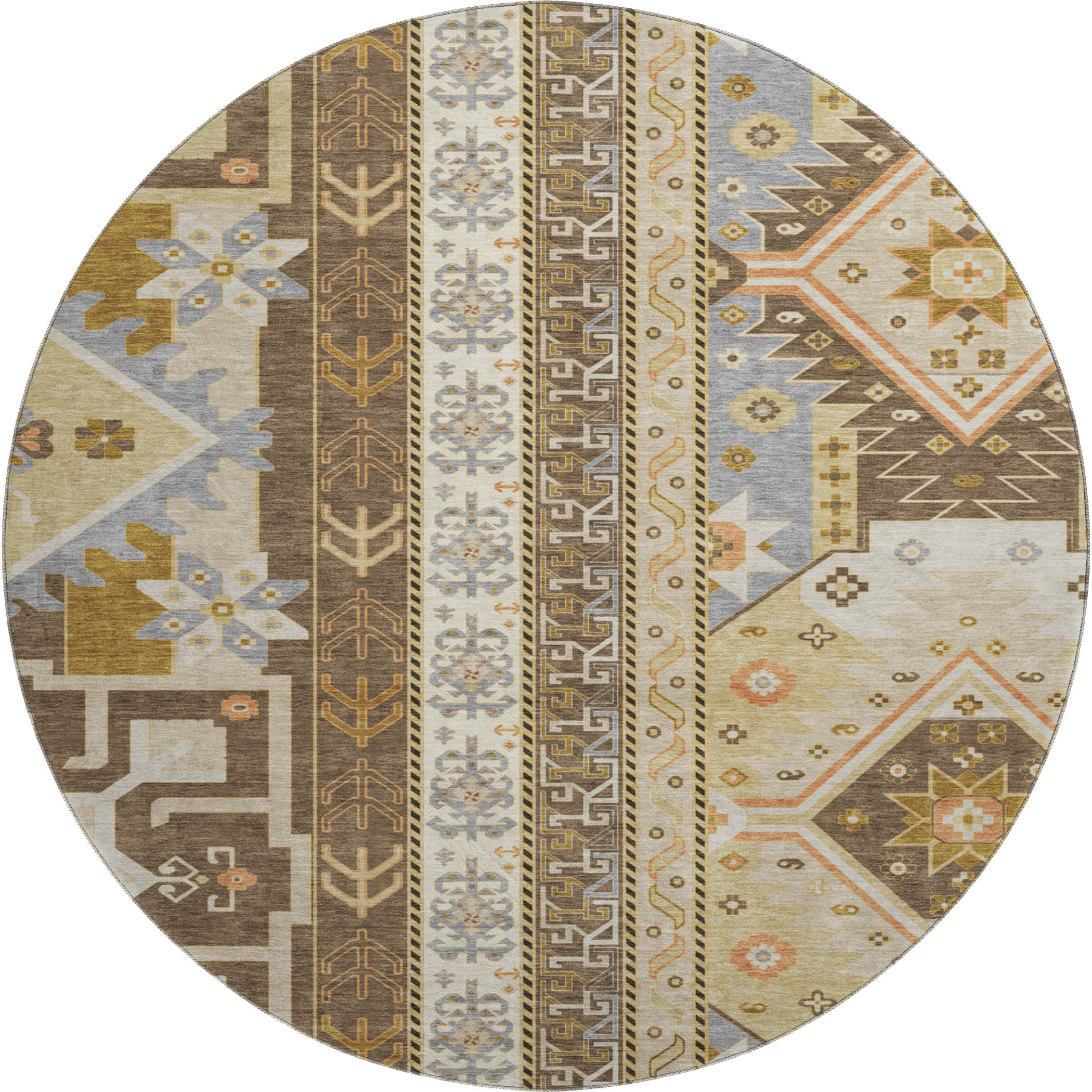 Chiang Mai Machine Washable Transitional Brown Rug 8' x 8' #shape_Round