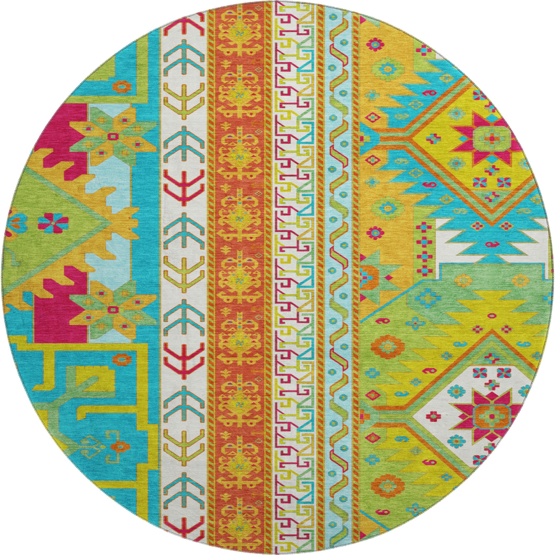 Chiang Mai Machine Washable Transitional Teal Rug 8' x 8' #shape_Round