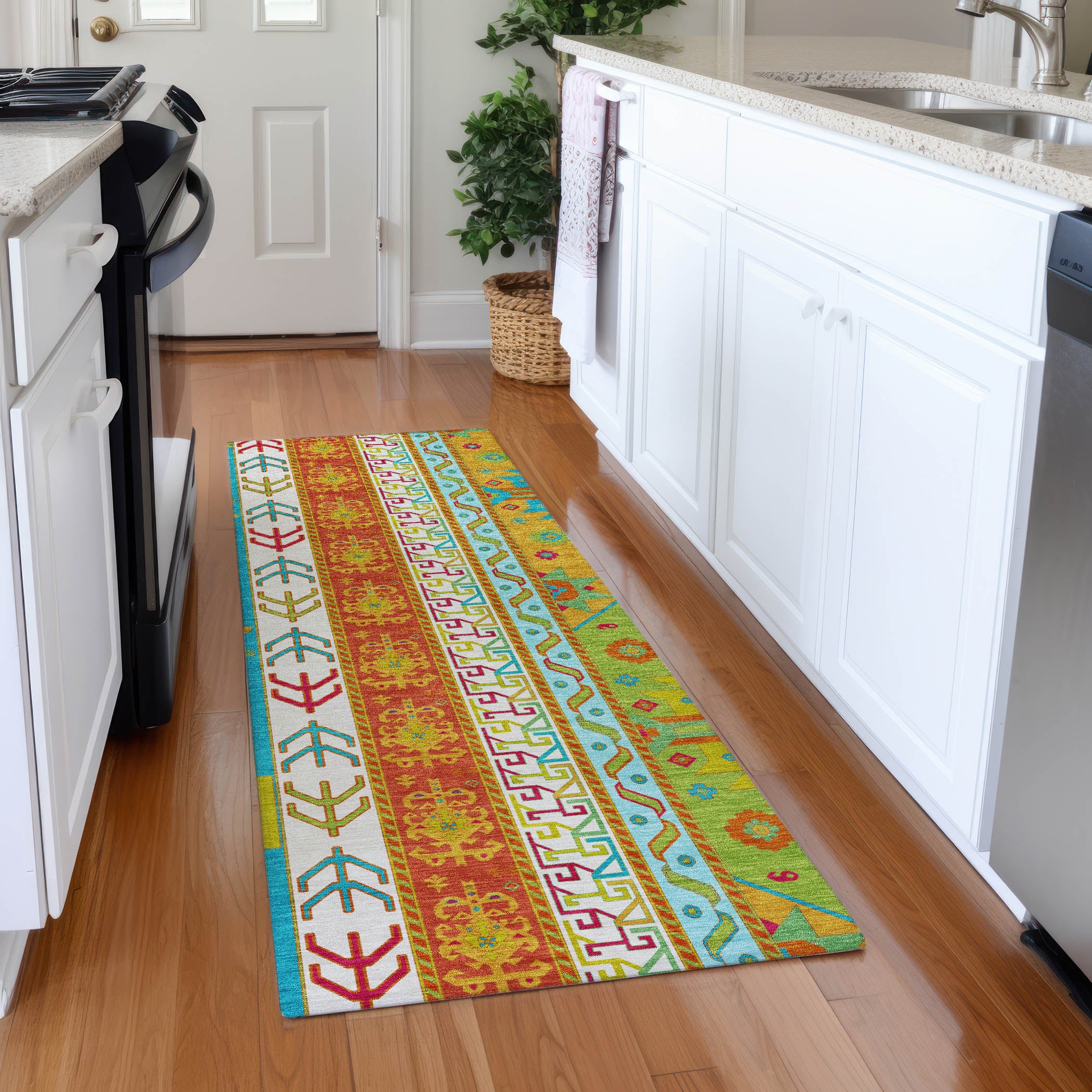 Chiang Mai Machine Washable Transitional Teal Rug 2'3" x 7'6" #shape_Runner