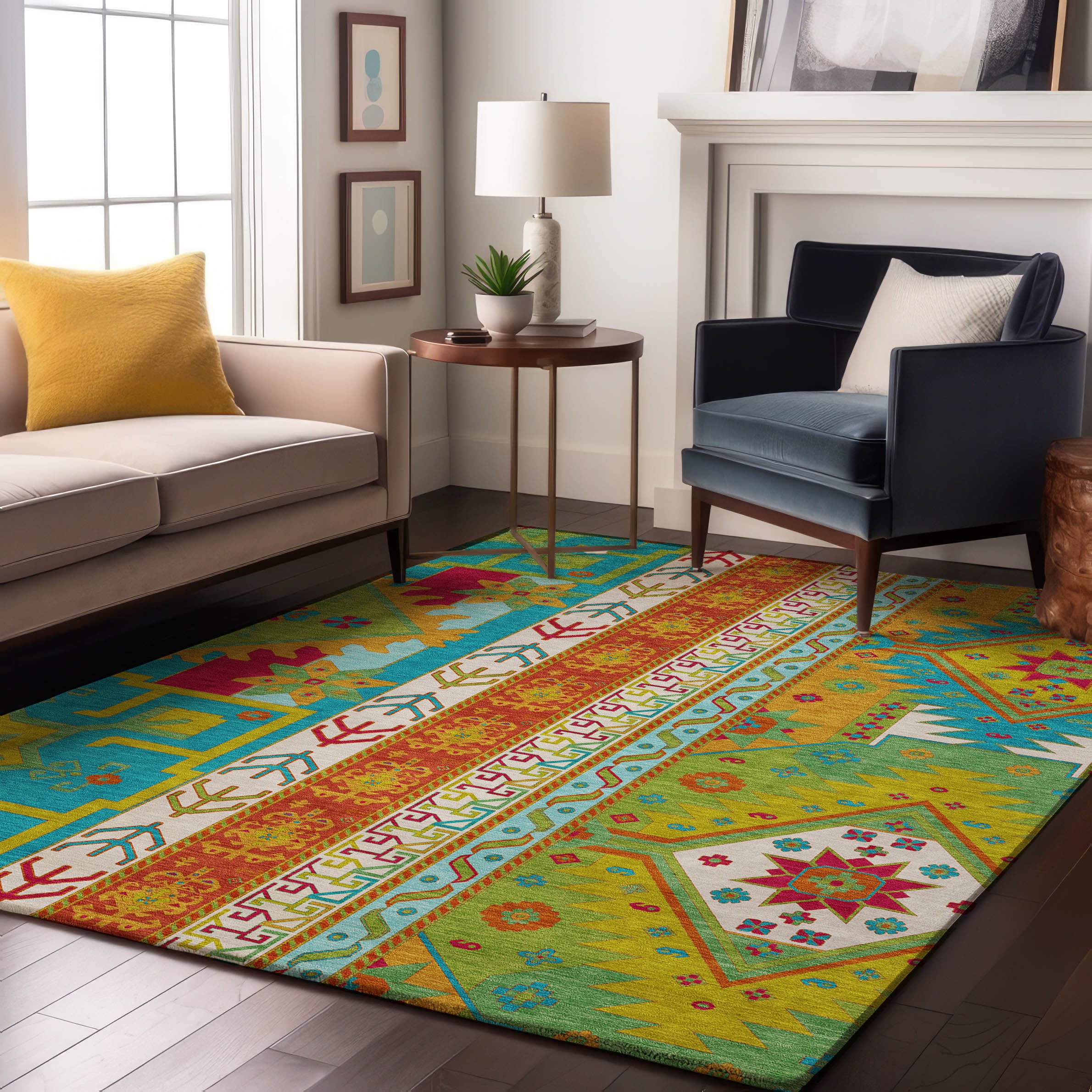 Chiang Mai Machine Washable Transitional Teal Rug 2'6" x 3'10" #shape_Rectangle