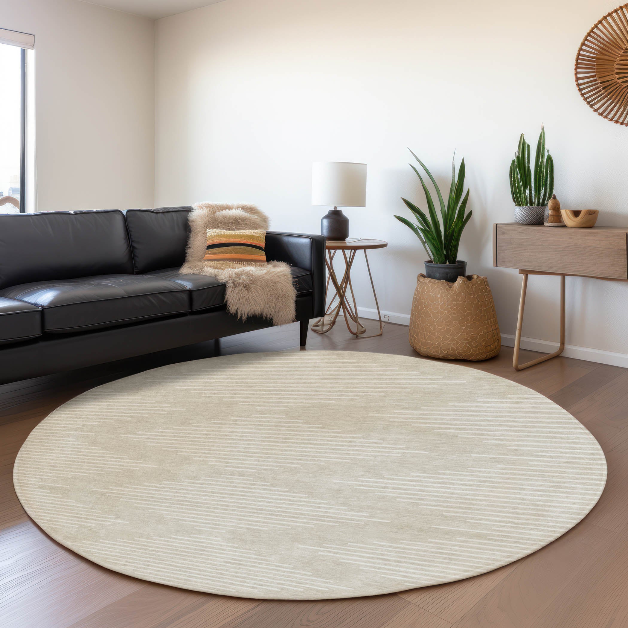 Marrakech Machine Washable Transitional Beige Brown Rug 8' x 8' #shape_Round