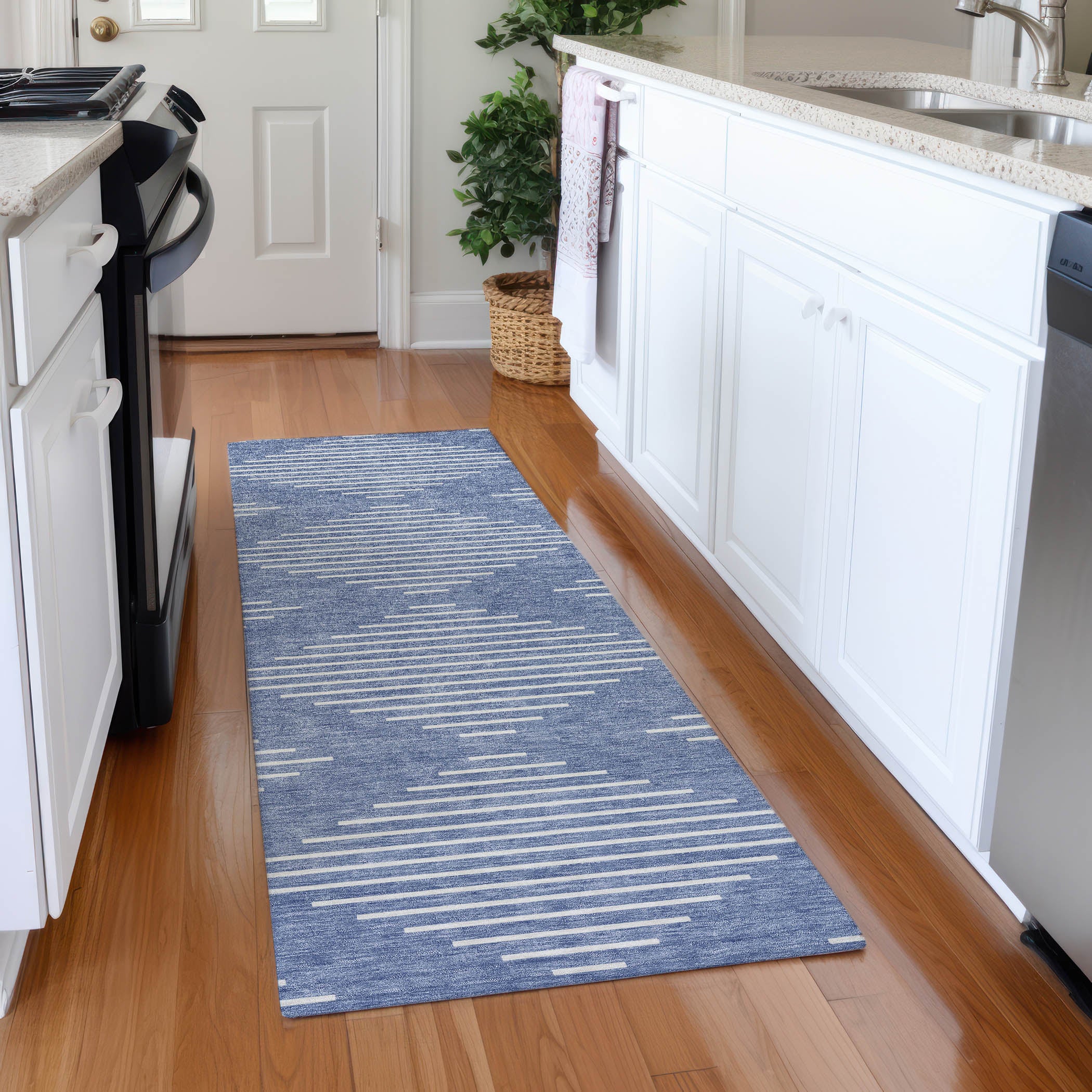 Marrakech Machine Washable Transitional Denim Blue Rug 2'3" x 7'6" #shape_Runner