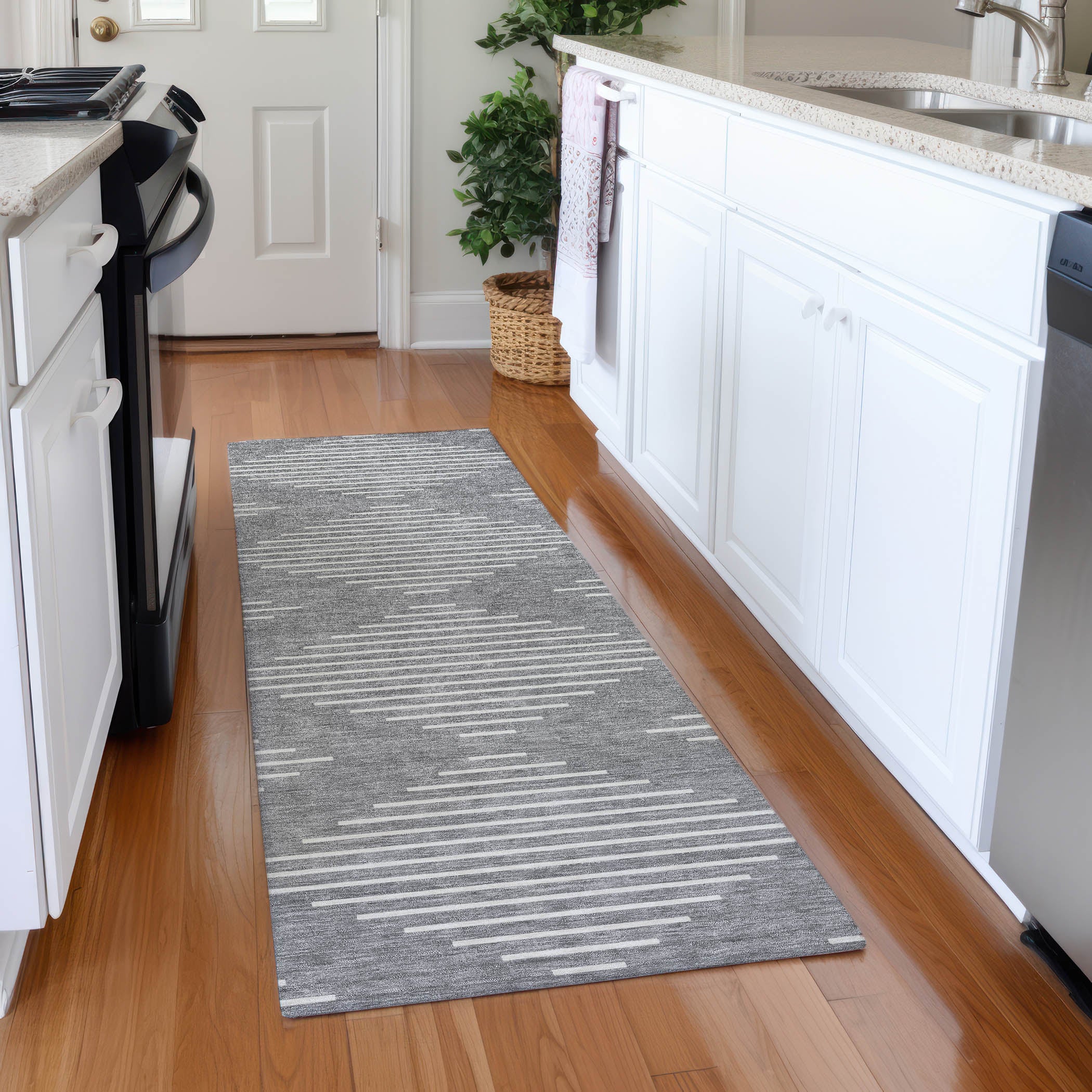 Marrakech Machine Washable Transitional Gray Rug 2'3" x 7'6" #shape_Runner