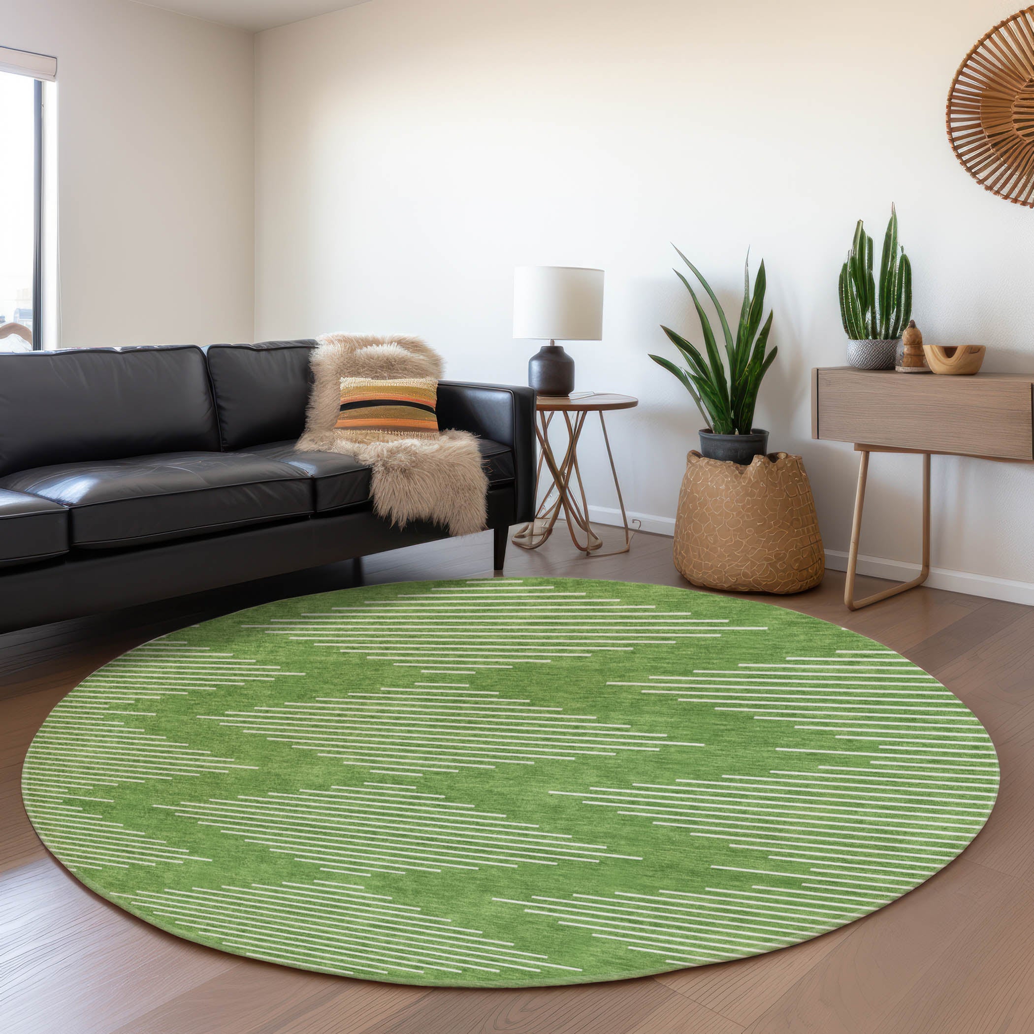 Marrakech Machine Washable Transitional Green Rug 8' x 8' #shape_Round