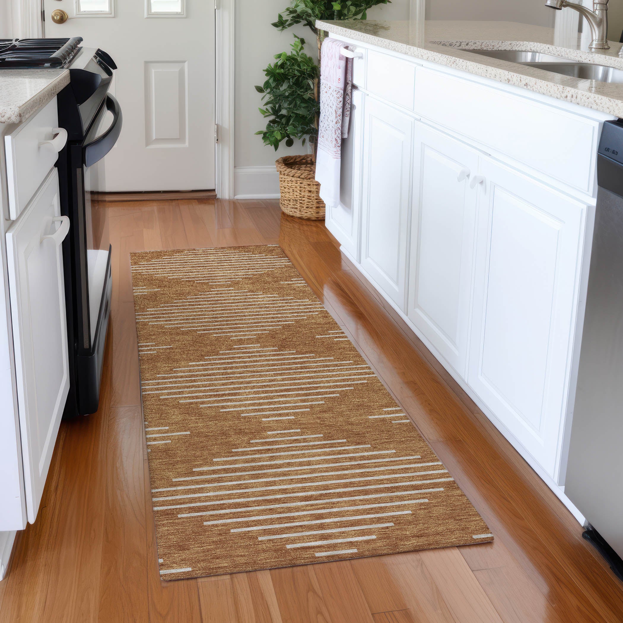 Marrakech Machine Washable Transitional Paprika Orange Rug 2'3" x 7'6" #shape_Runner