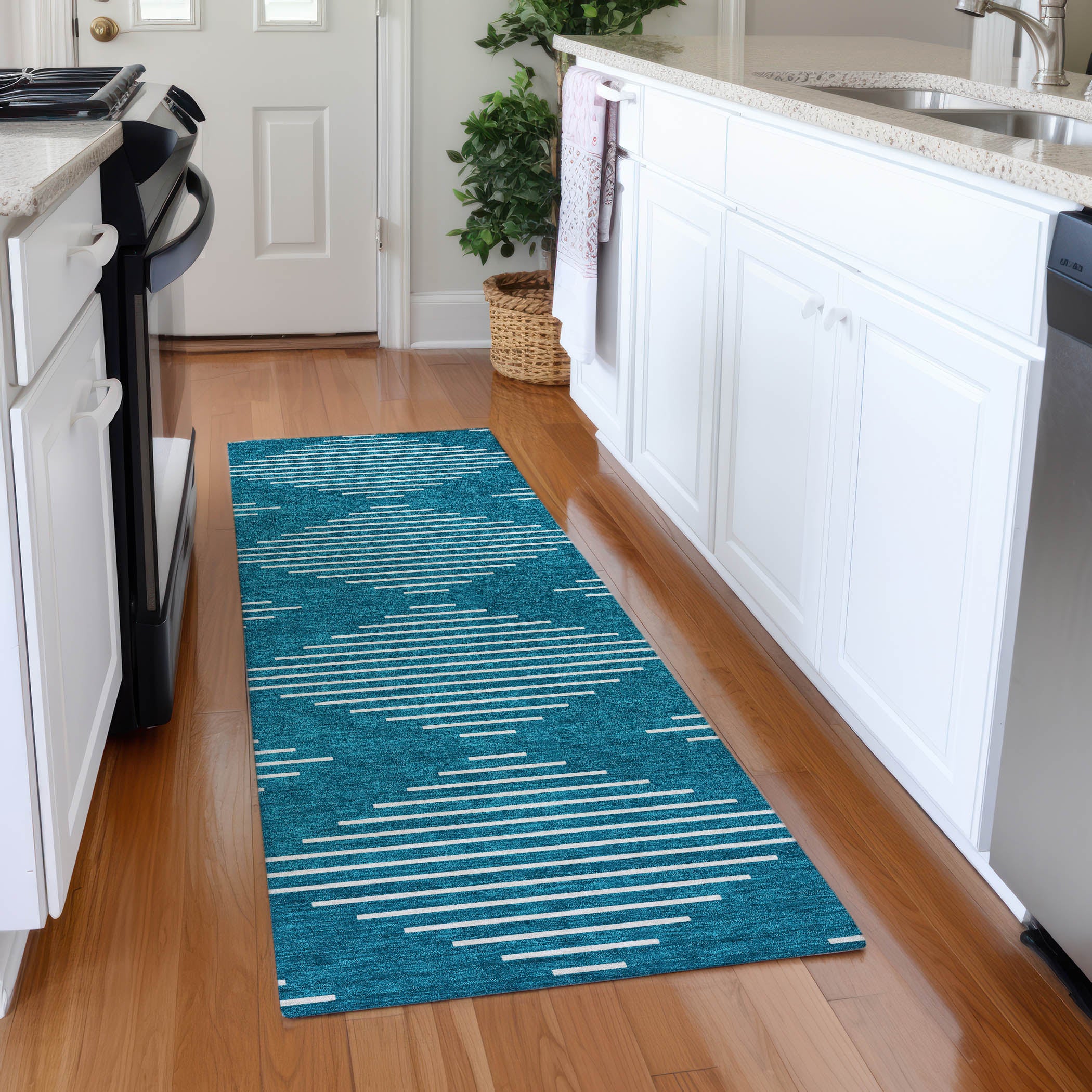 Marrakech Machine Washable Transitional Teal Rug 2'3" x 7'6" #shape_Runner