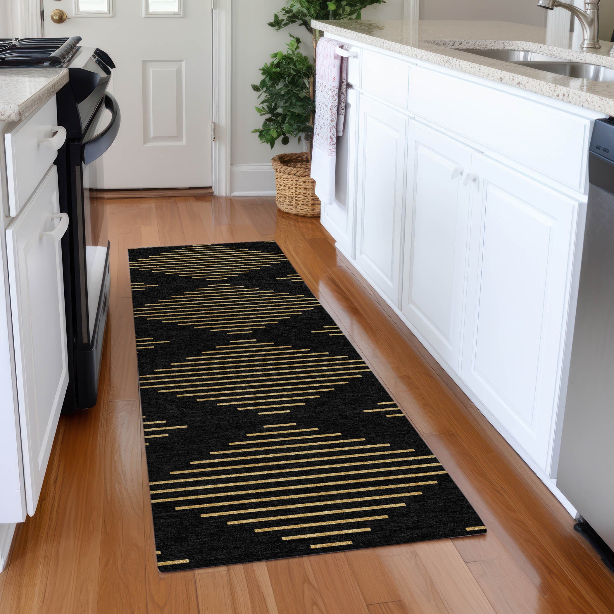 Sintra Machine Washable Transitional Black Rug 2'3" x 7'6" #shape_Runner