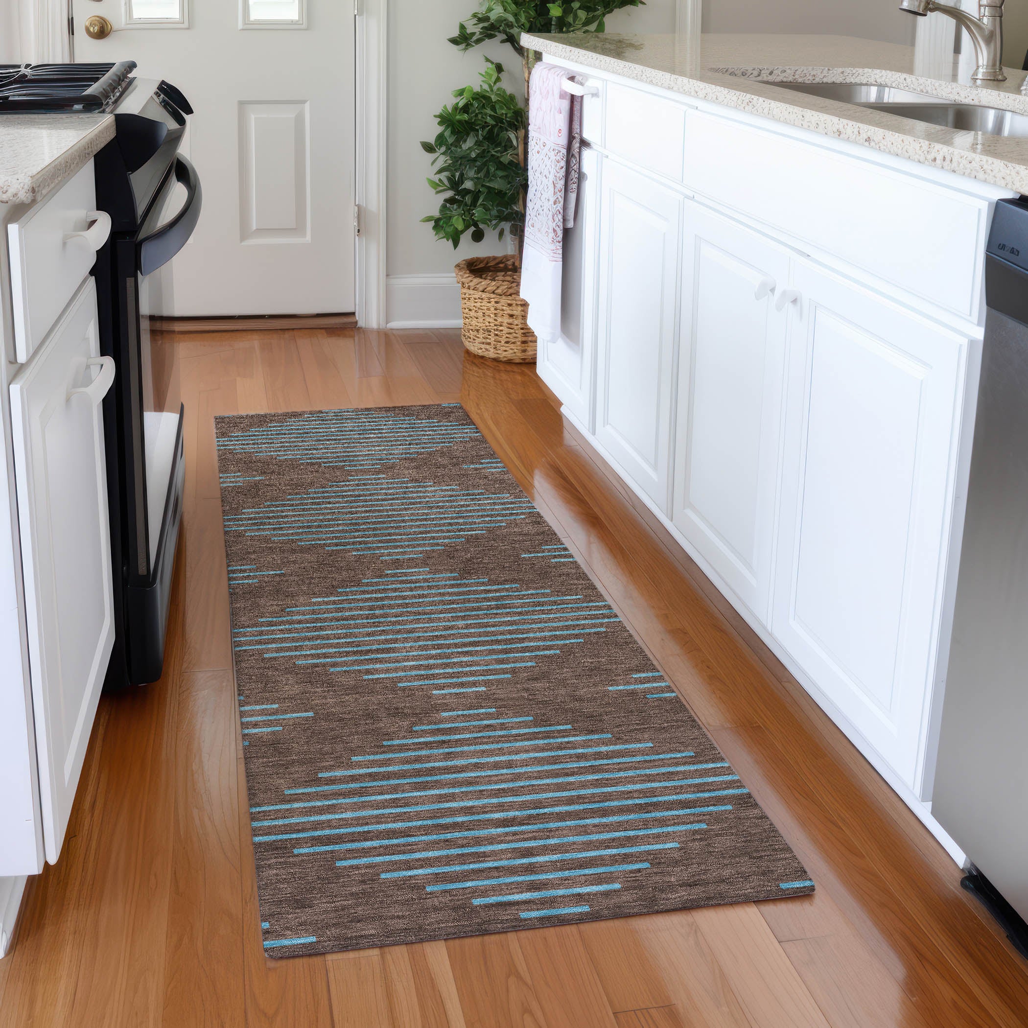 Sintra Machine Washable Transitional Brown Rug 2'3" x 7'6" #shape_Runner