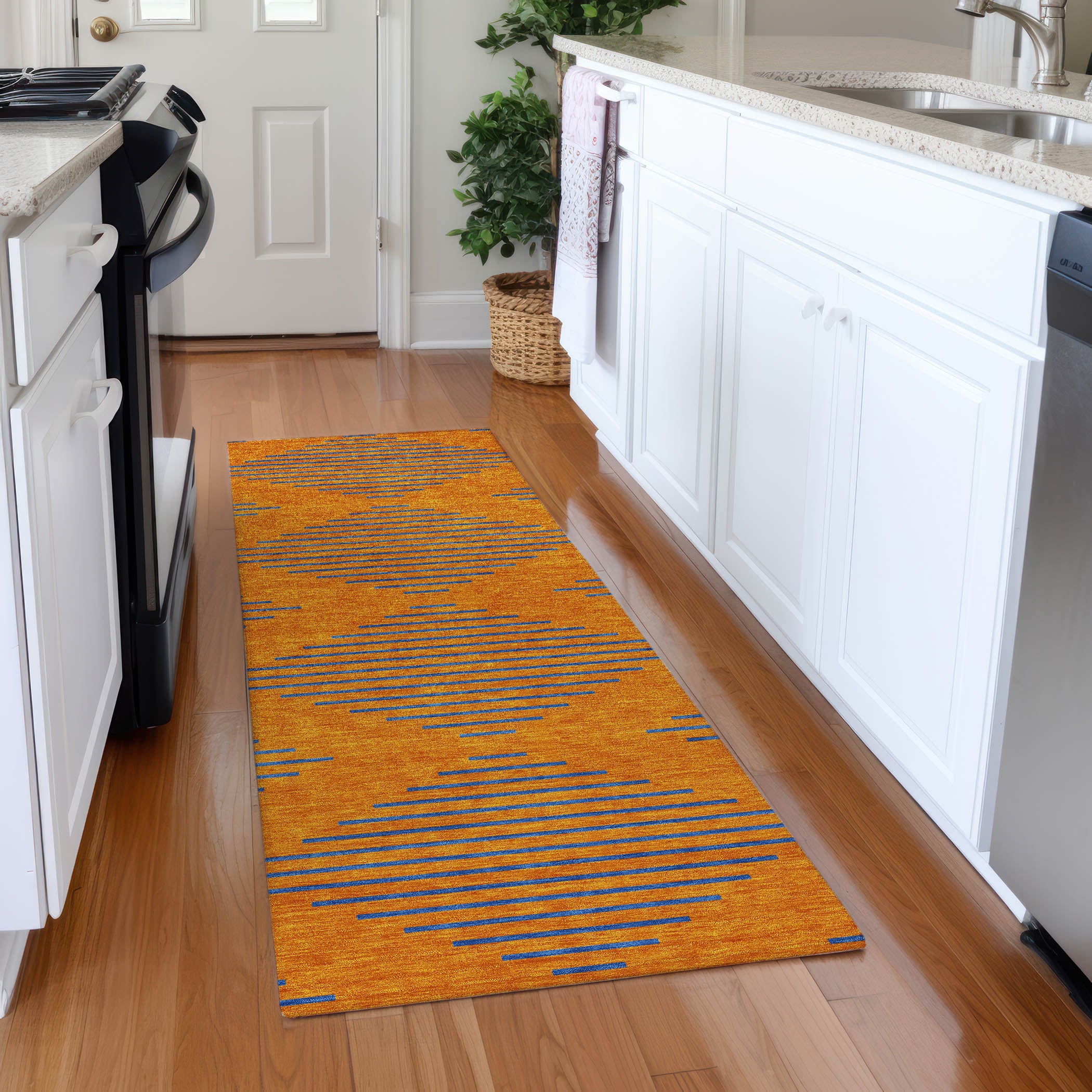Sintra Machine Washable Transitional Orange Rug 2'3" x 7'6" #shape_Runner