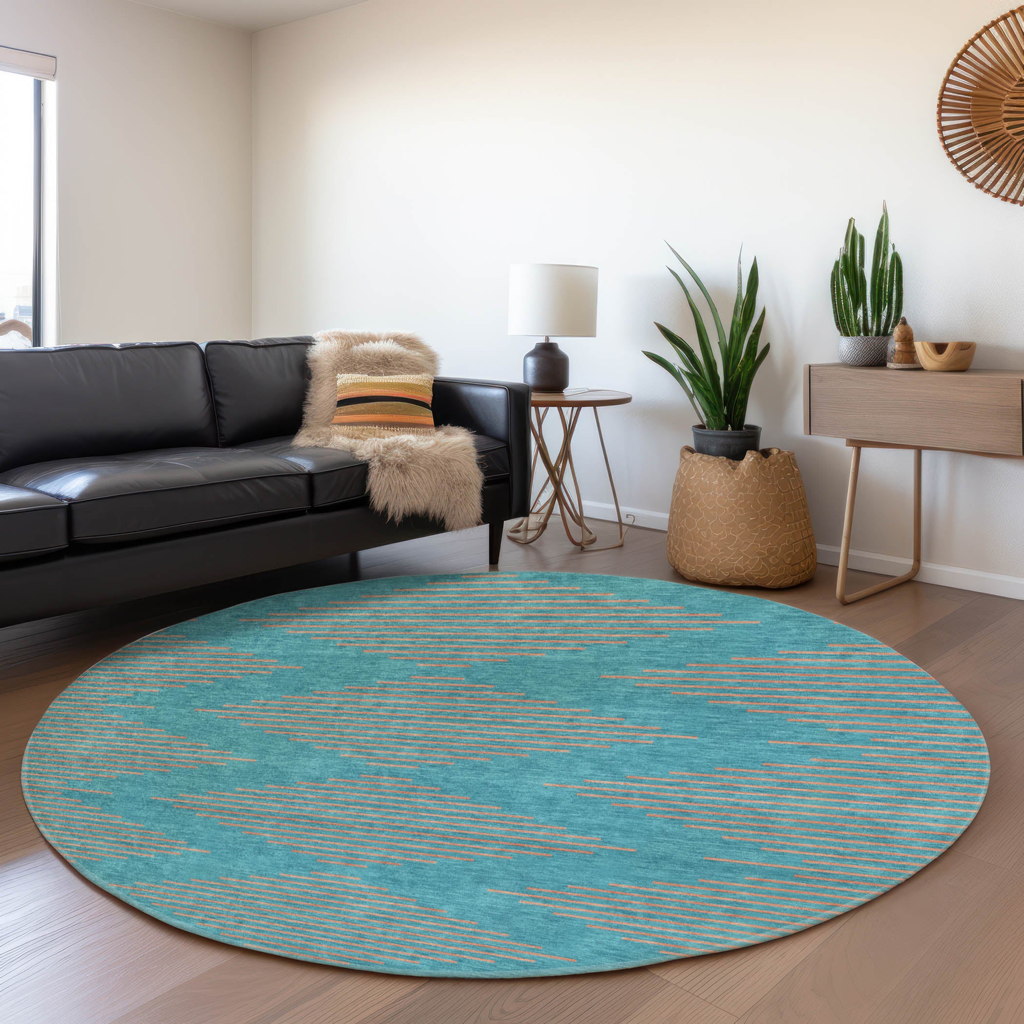 Sintra Machine Washable Transitional Teal Rug 8' x 8' #shape_Round