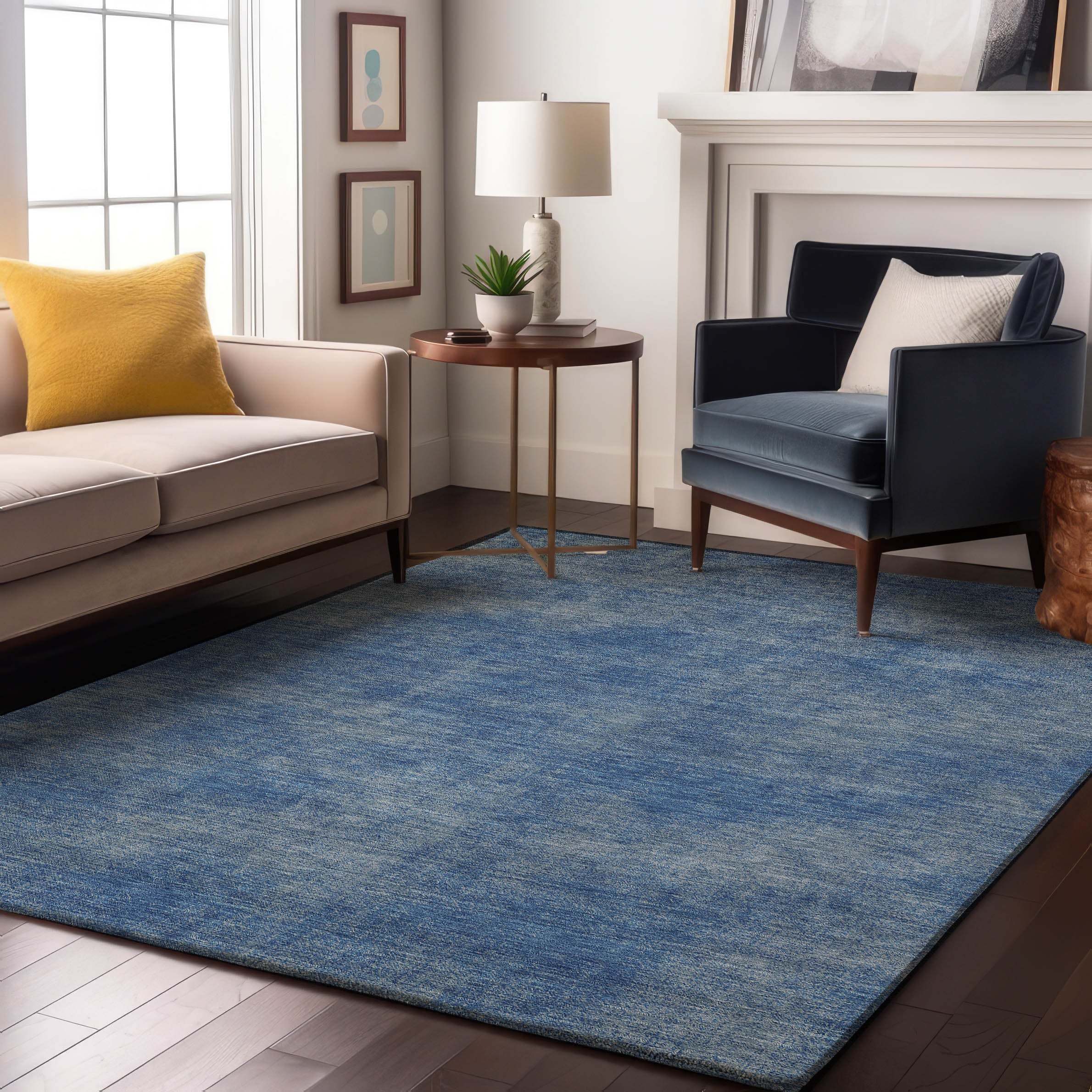 Rome Machine Washable Transitional Blue Rug 2'6" x 3'10" #shape_Rectangle