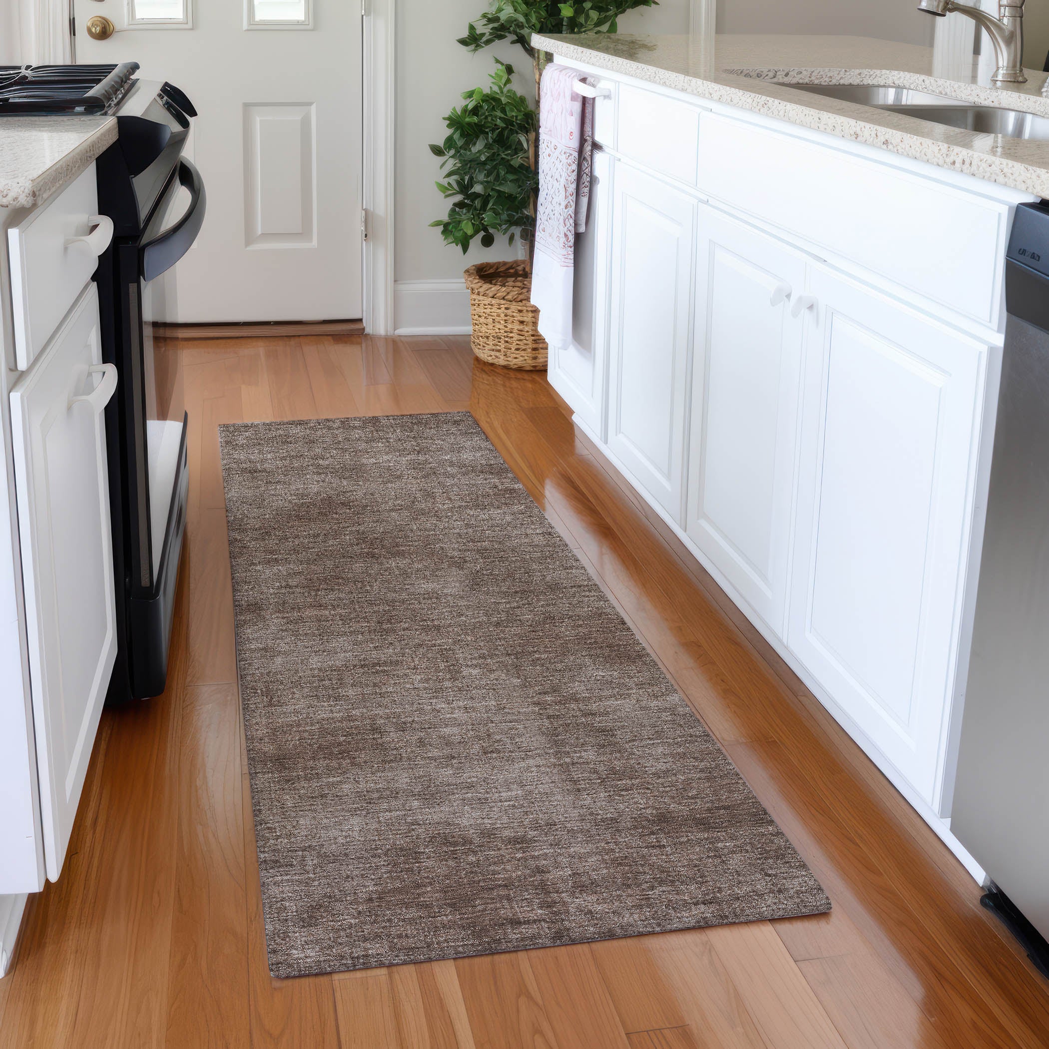Rome Machine Washable Transitional Brown Rug 2'3" x 7'6" #shape_Runner
