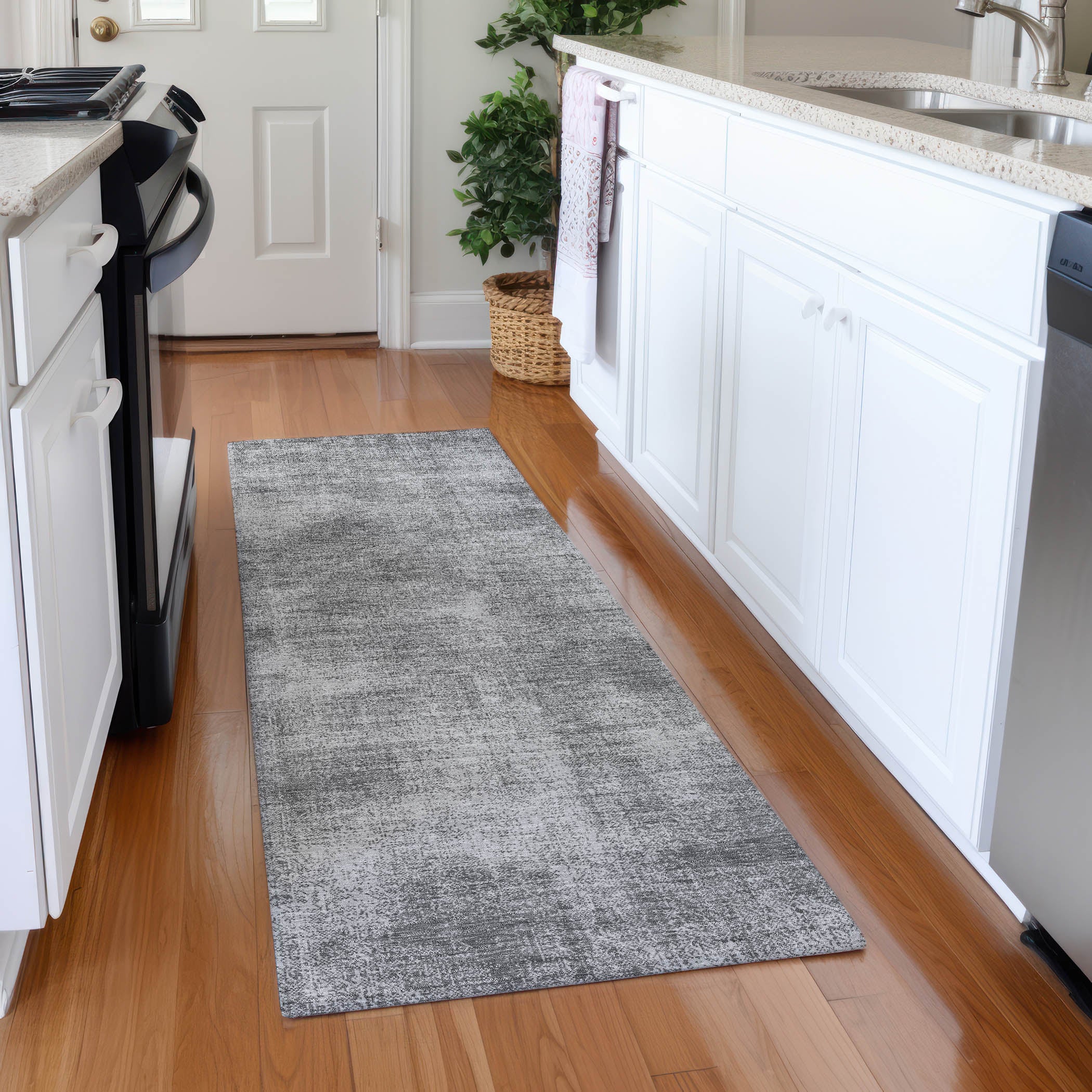 Rome Machine Washable Transitional Gray Rug 2'3" x 7'6" #shape_Runner