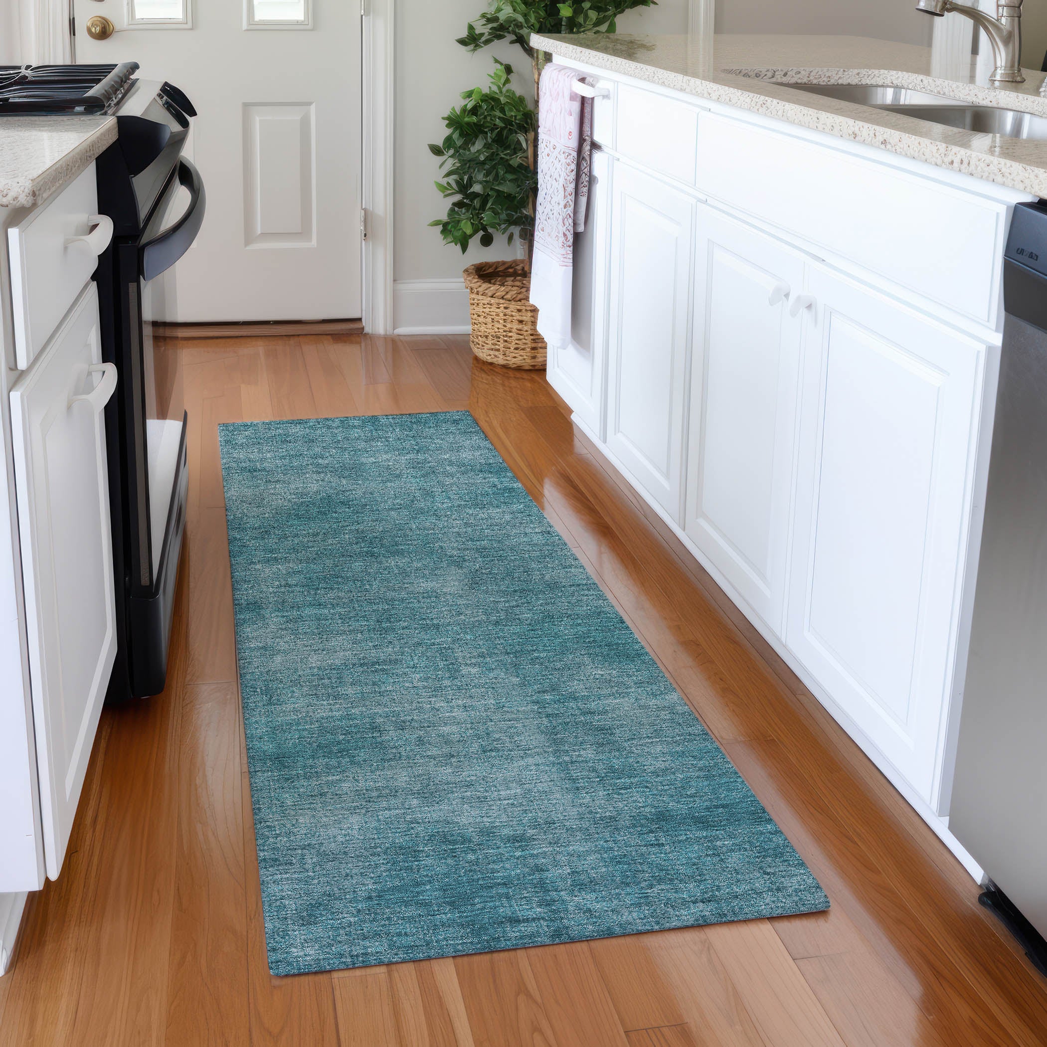 Rome Machine Washable Transitional Teal Rug 2'3" x 7'6" #shape_Runner