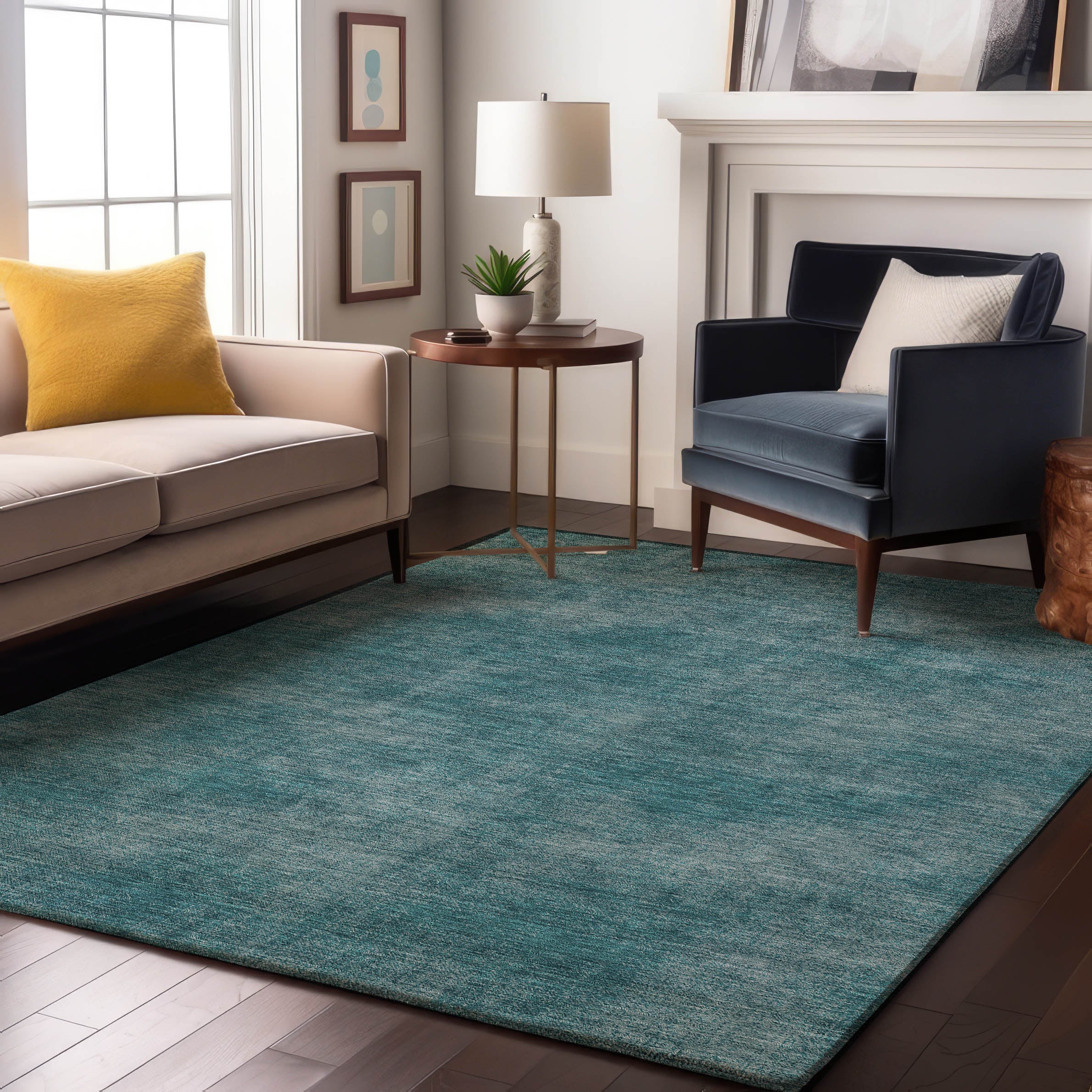 Rome Machine Washable Transitional Teal Rug 2'6" x 3'10" #shape_Rectangle