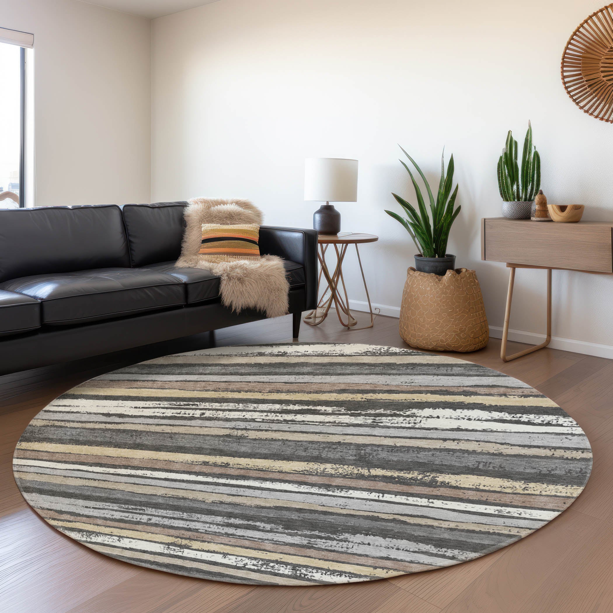 Budapest Machine Washable Transitional Charcoal Gray Rug 8' x 8' #shape_Round