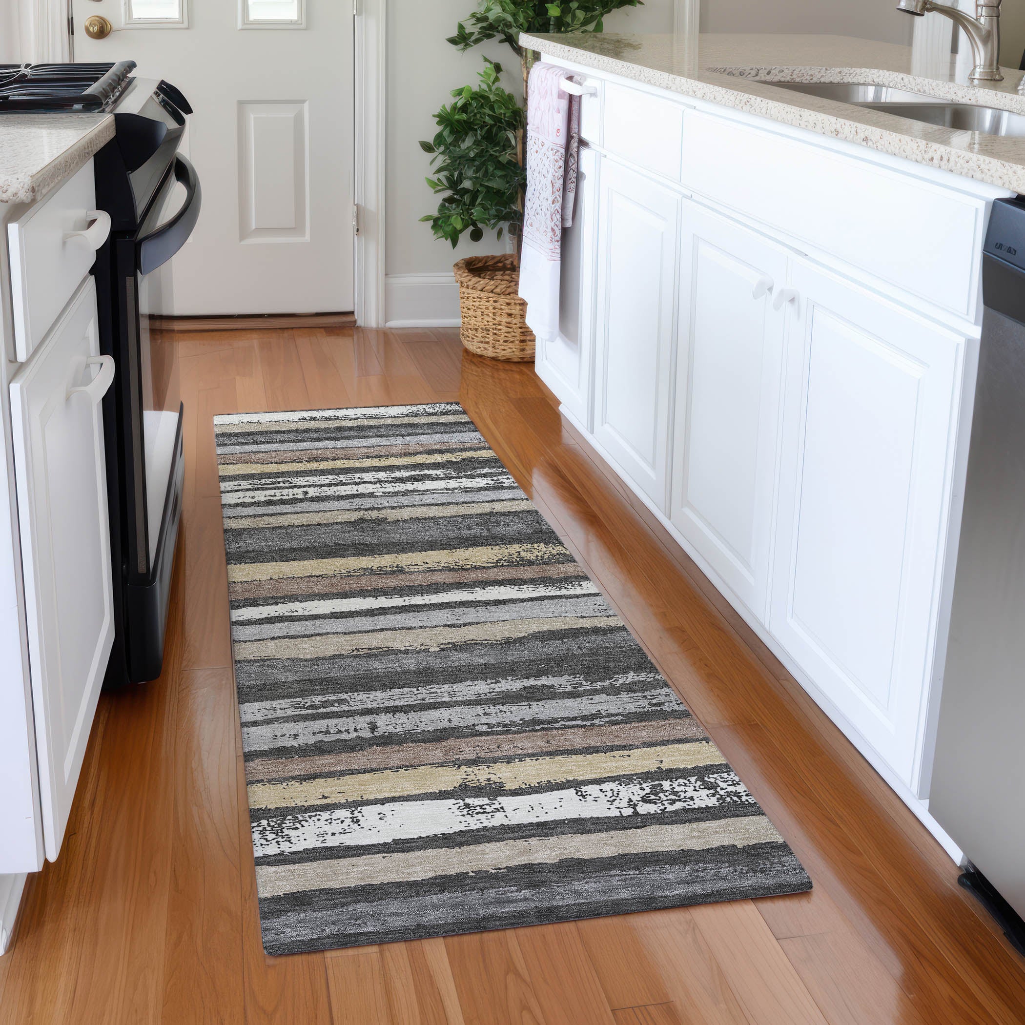 Budapest Machine Washable Transitional Charcoal Gray Rug 2'3" x 7'6" #shape_Runner