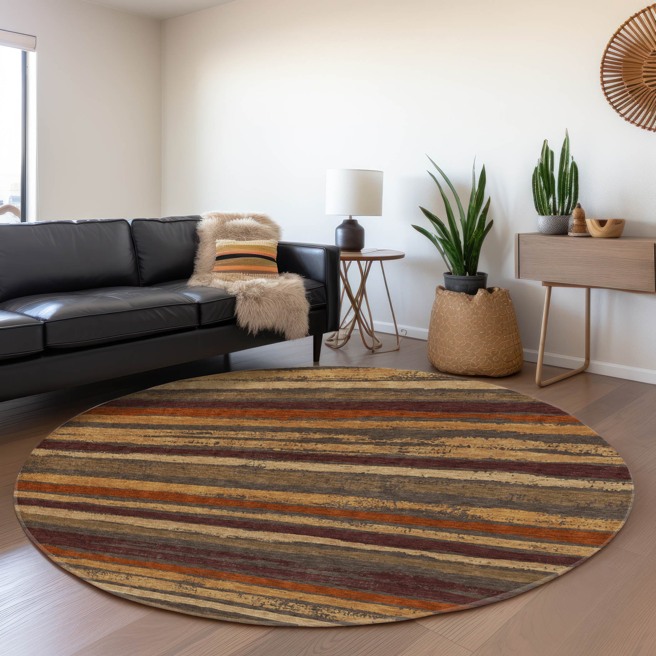 Budapest Machine Washable Transitional Chocolate Brown Rug 8' x 8' #shape_Round