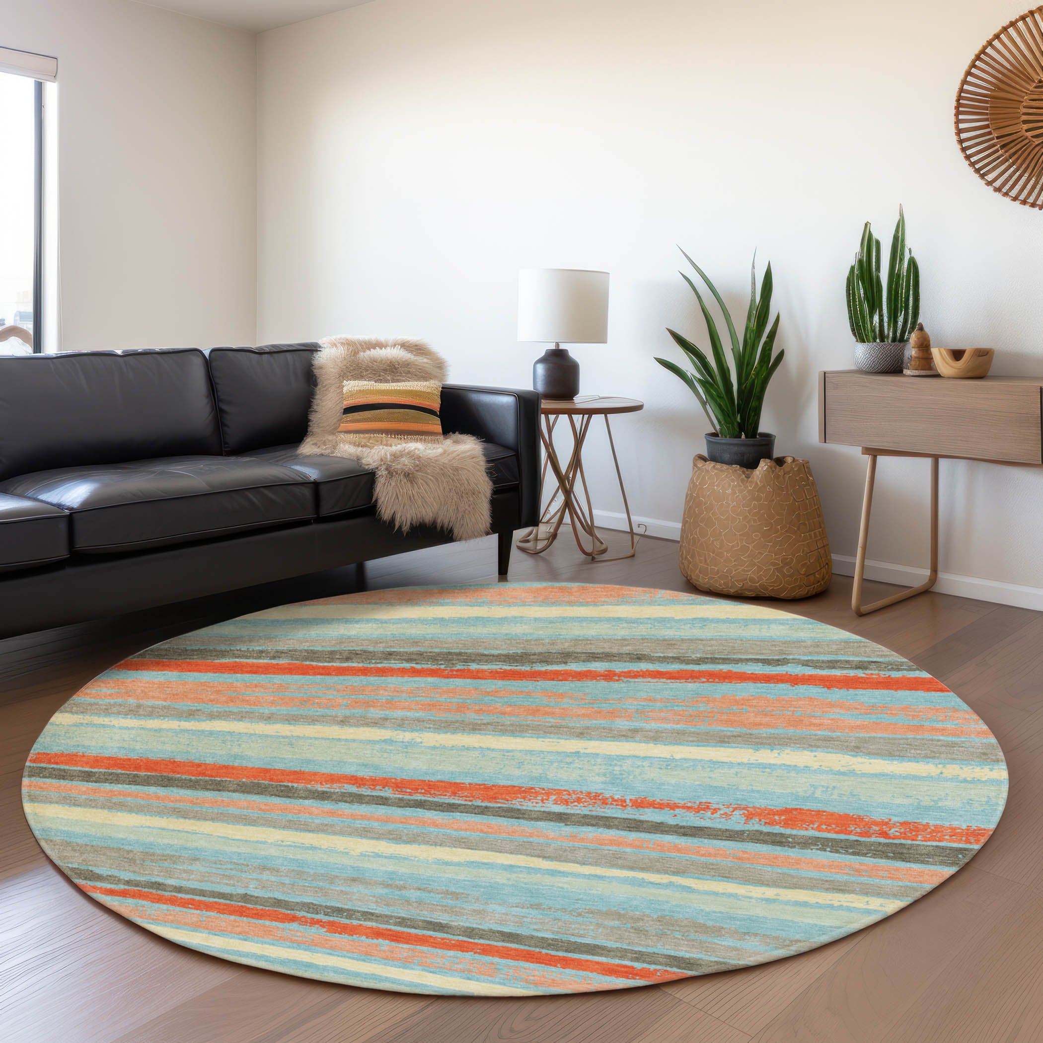 Budapest Machine Washable Transitional Sky Blue Rug 8' x 8' #shape_Round