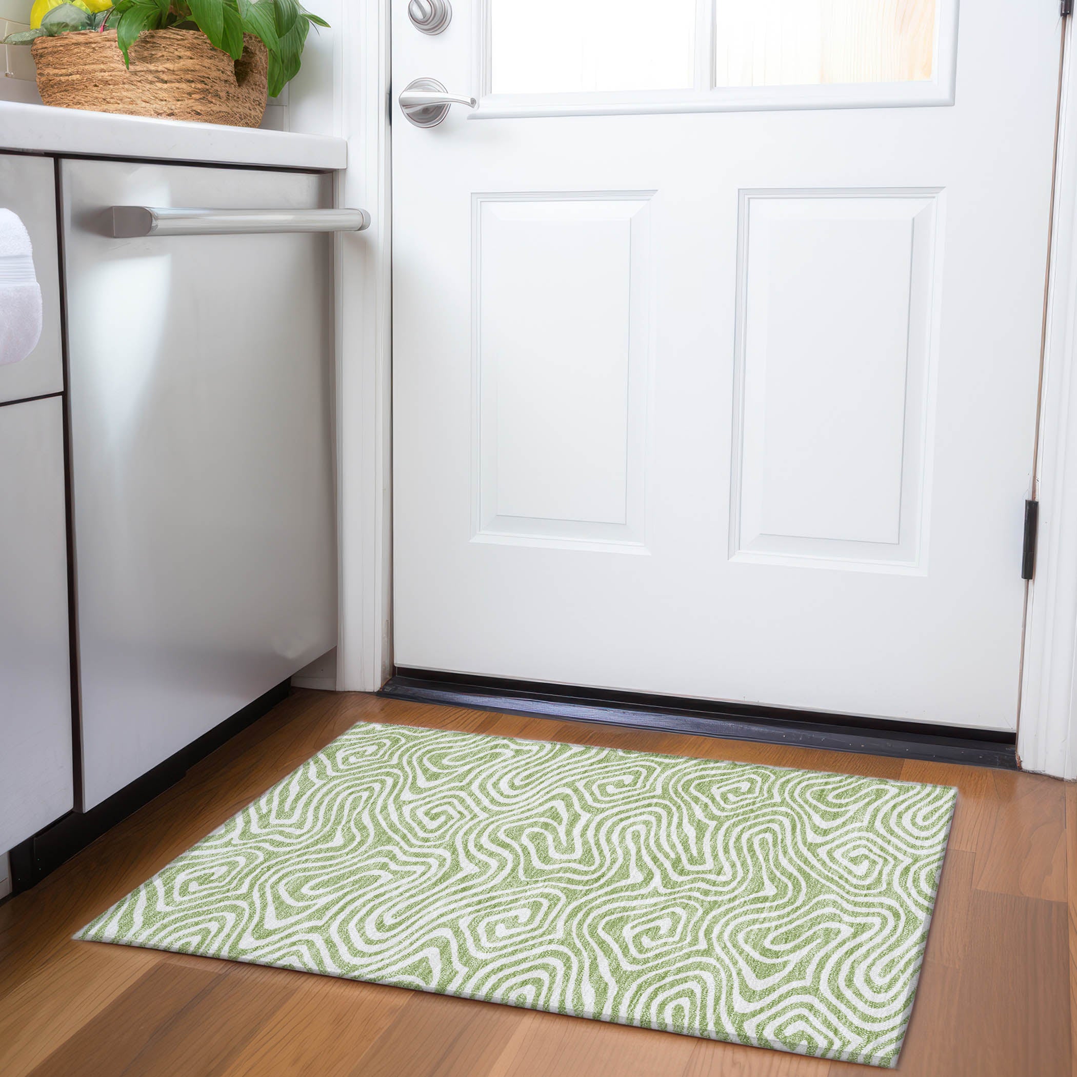Montevideo Machine Washable Transitional Aloe Green Rug 1'8" x 2'6" #shape_Rectangle