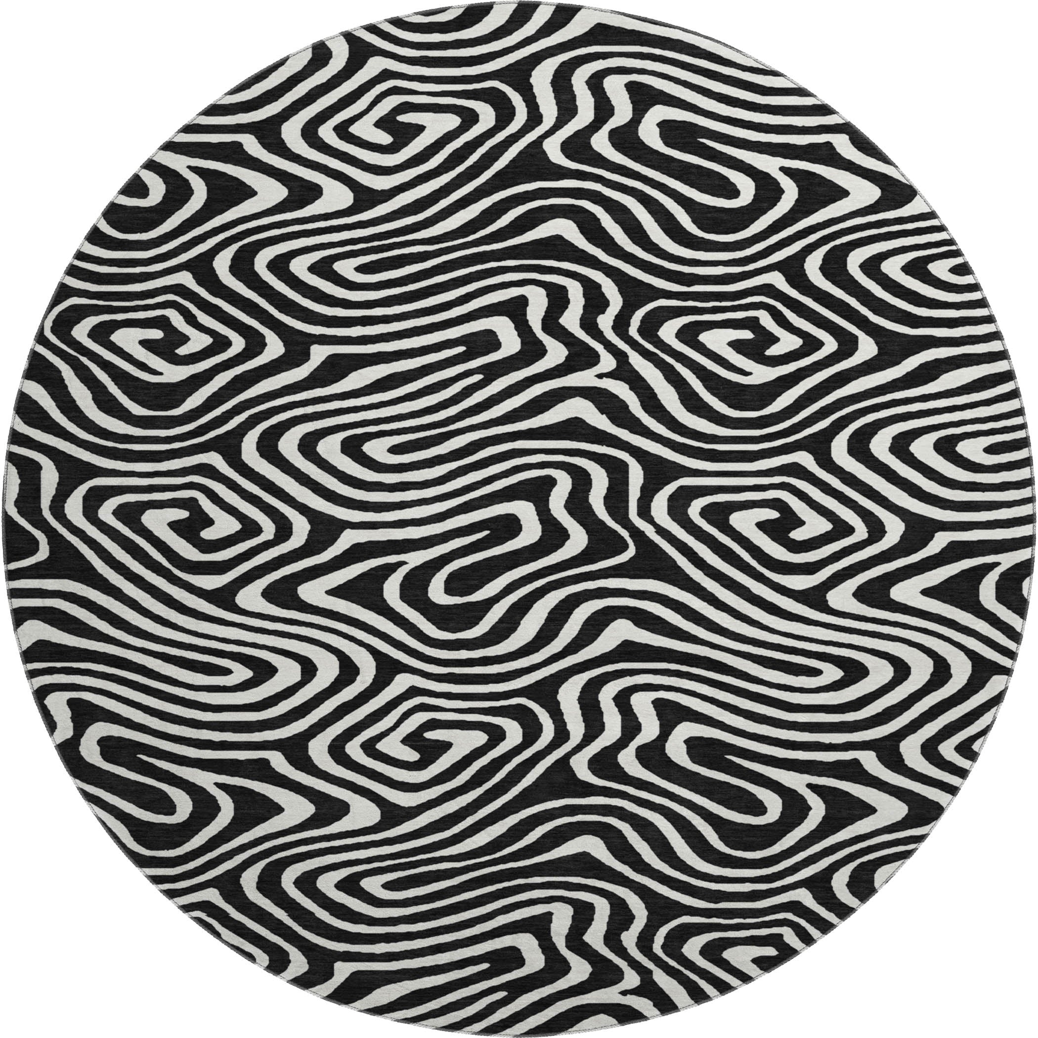 Montevideo Machine Washable Transitional Black Rug 8' x 8' #shape_Round