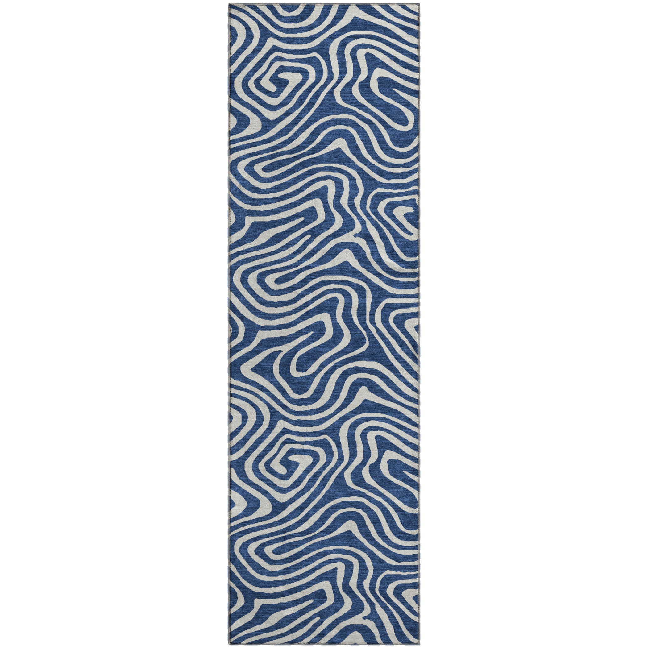 Montevideo Machine Washable Transitional Navy Blue Rug 2'3" x 7'6" #shape_Runner