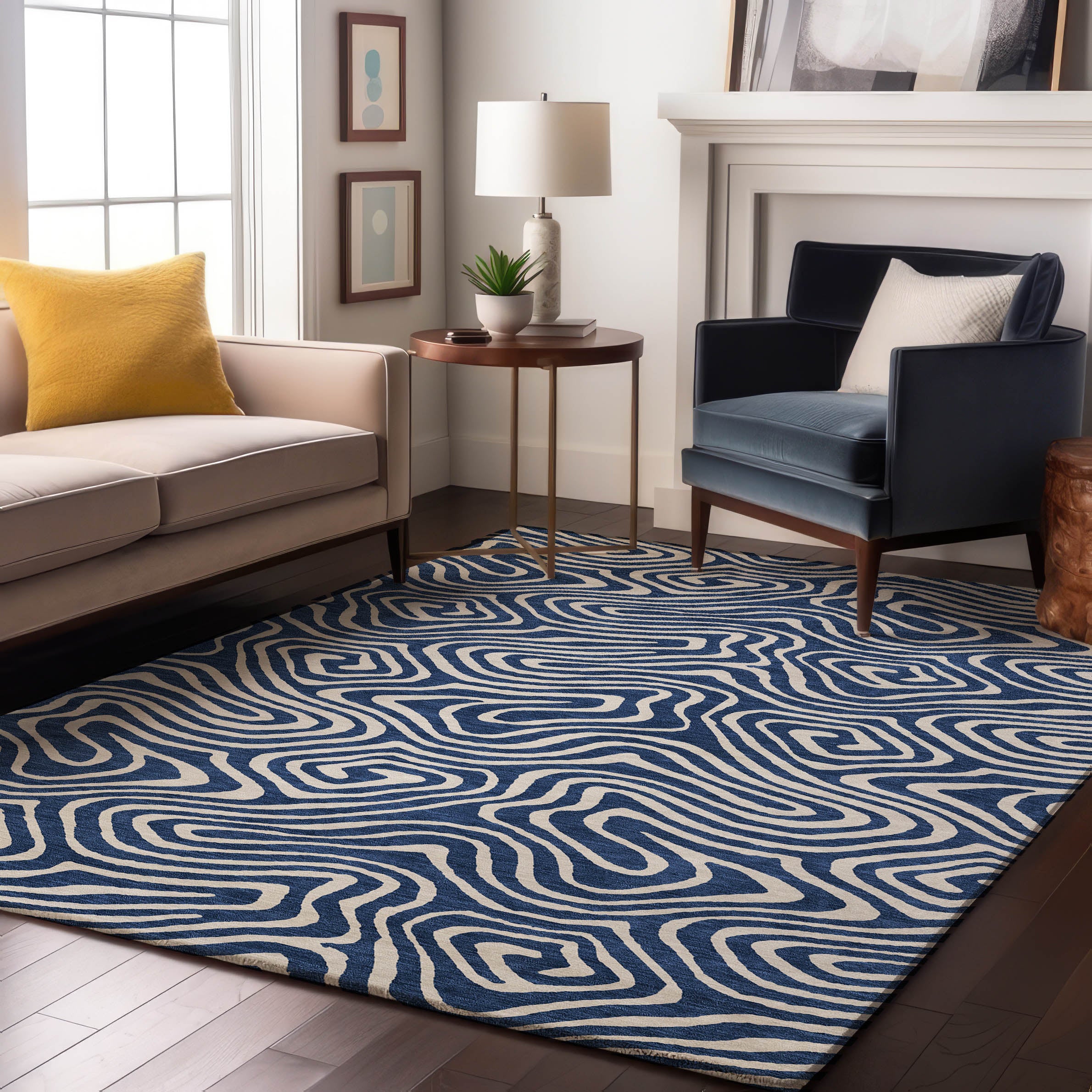 Montevideo Machine Washable Transitional Navy Blue Rug 2'6" x 3'10" #shape_Rectangle