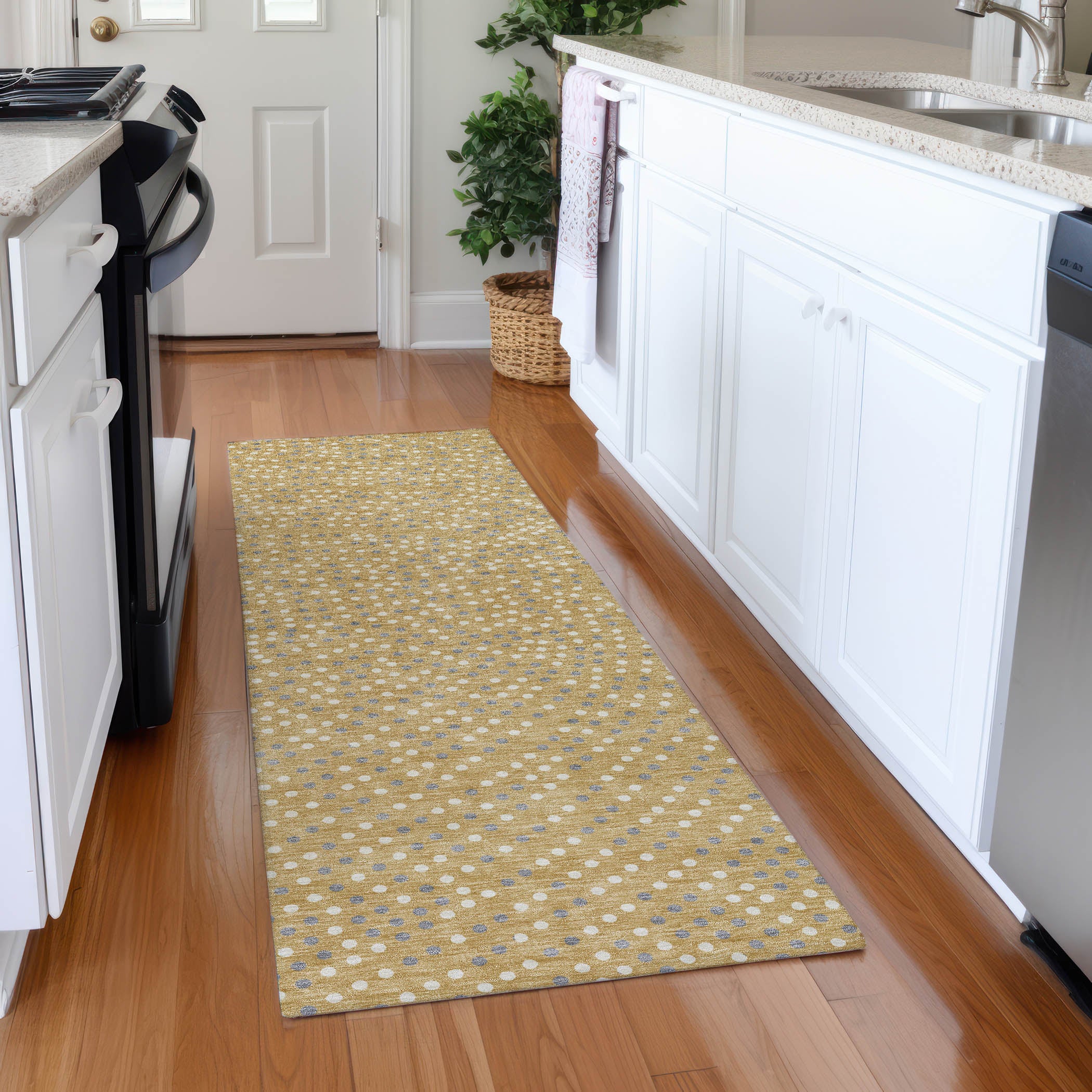 Sarajevo Machine Washable Transitional Gold Rug 2'3" x 7'6" #shape_Runner
