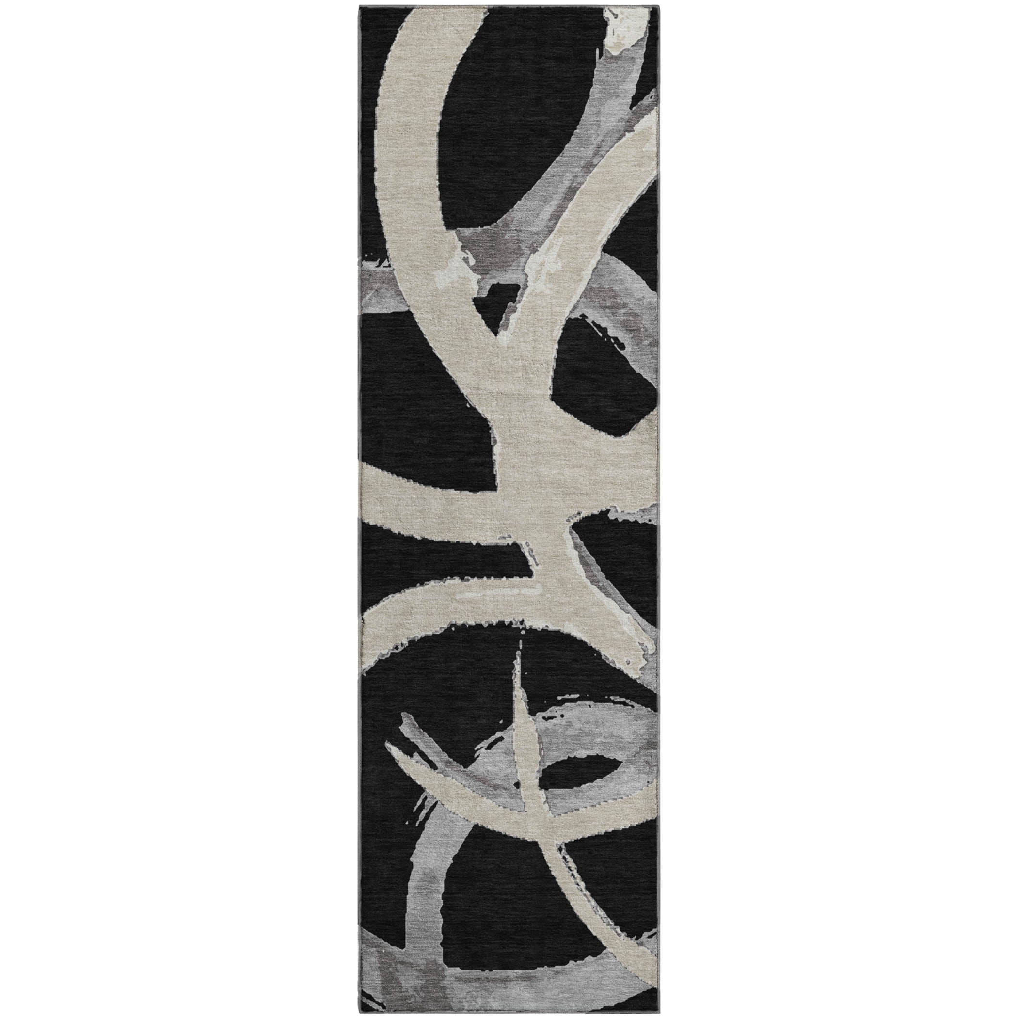 Istanbul Machine Washable Transitional Black Rug 2'3" x 7'6" #shape_Runner
