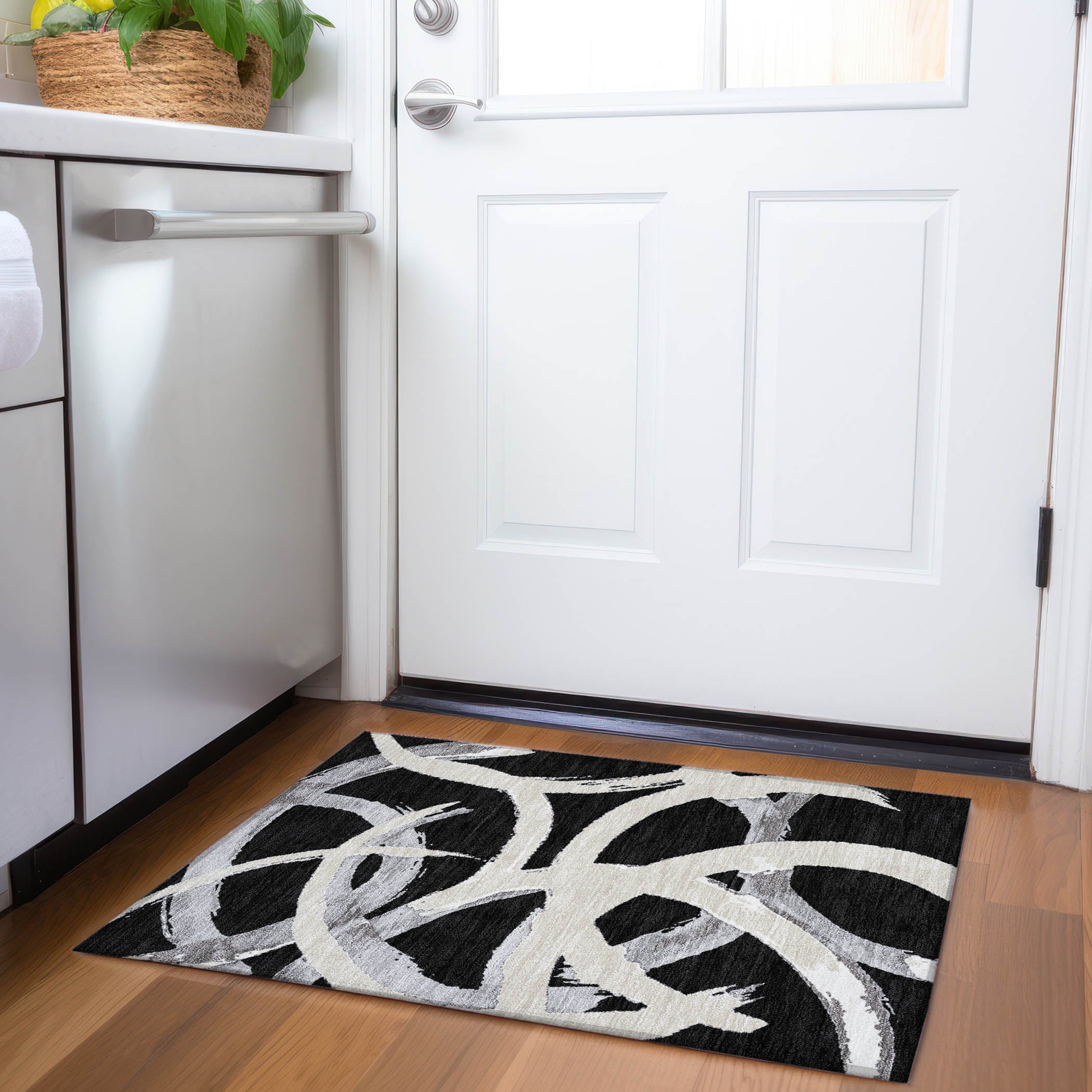 Istanbul Machine Washable Transitional Black Rug 1'8" x 2'6" #shape_Rectangle