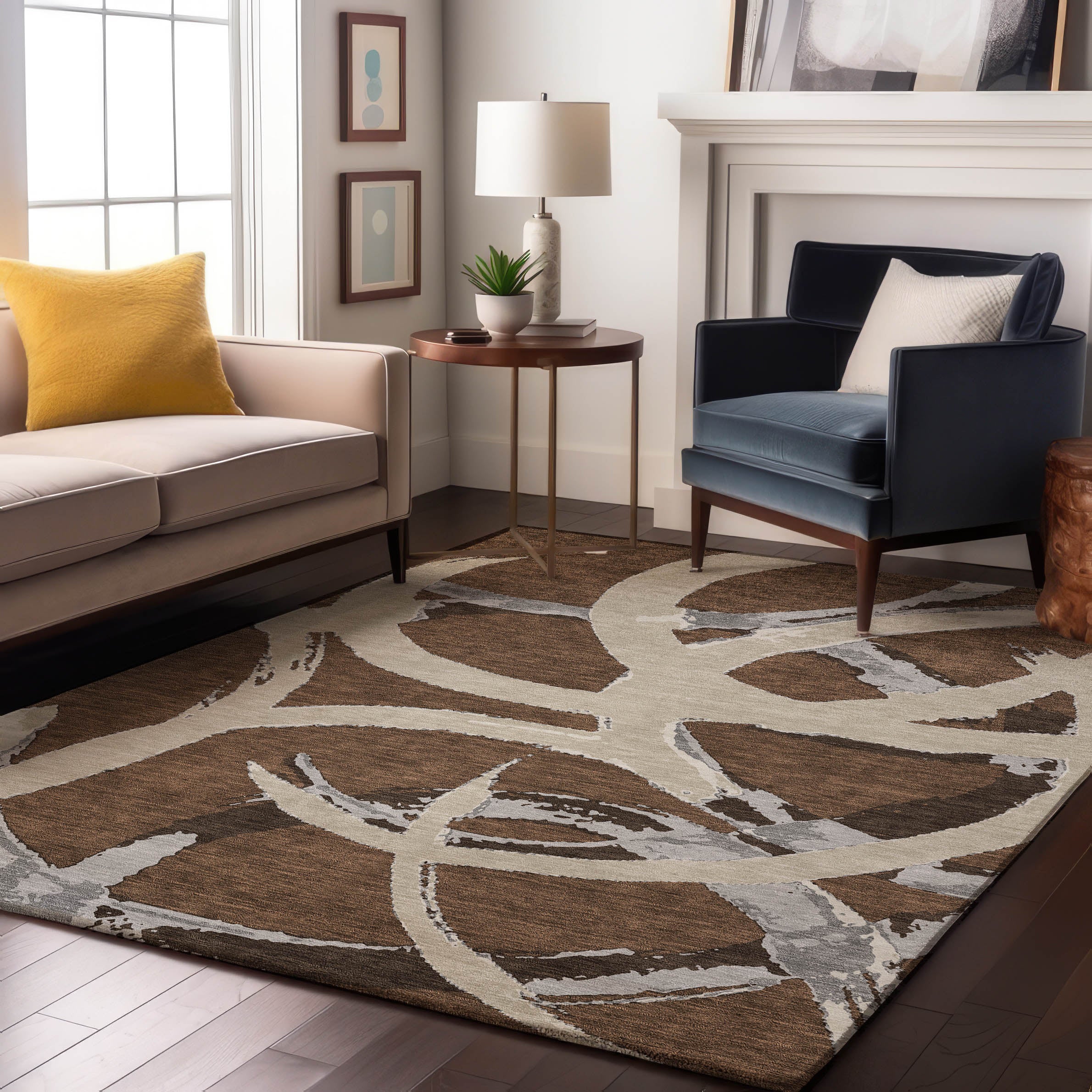 Istanbul Machine Washable Transitional Brown Rug 2'6" x 3'10" #shape_Rectangle