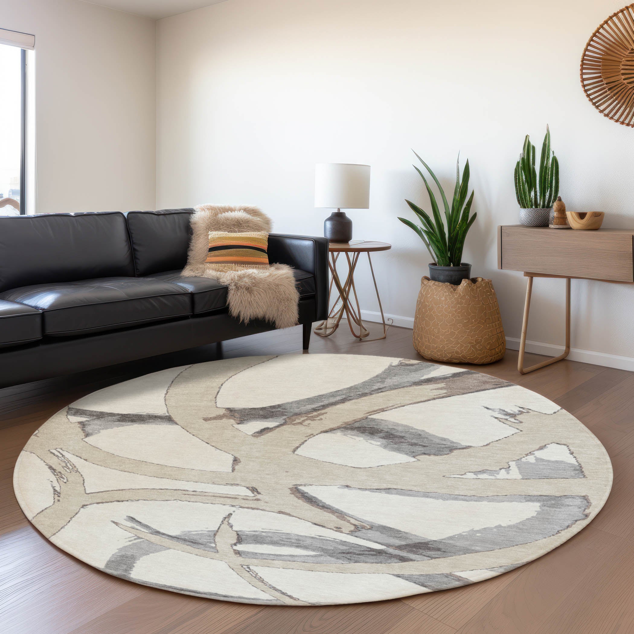 Istanbul Machine Washable Transitional Ivory Rug 8' x 8' #shape_Round
