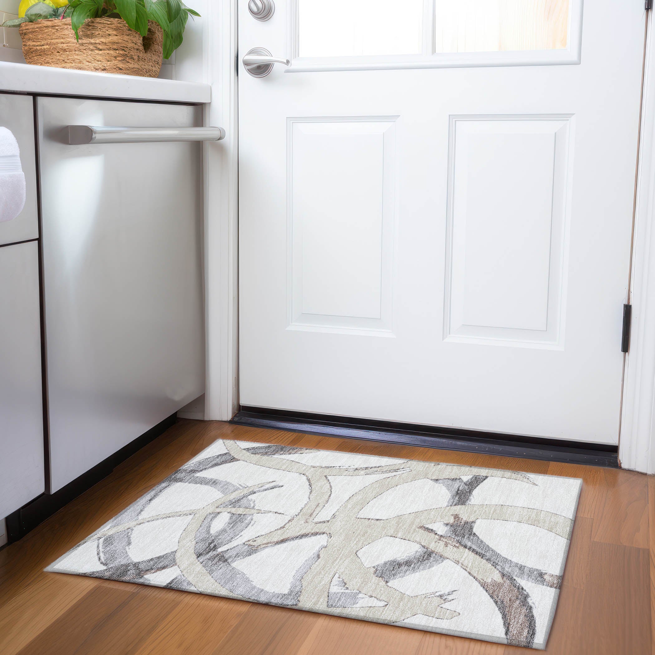Istanbul Machine Washable Transitional Ivory Rug 1'8" x 2'6" #shape_Rectangle