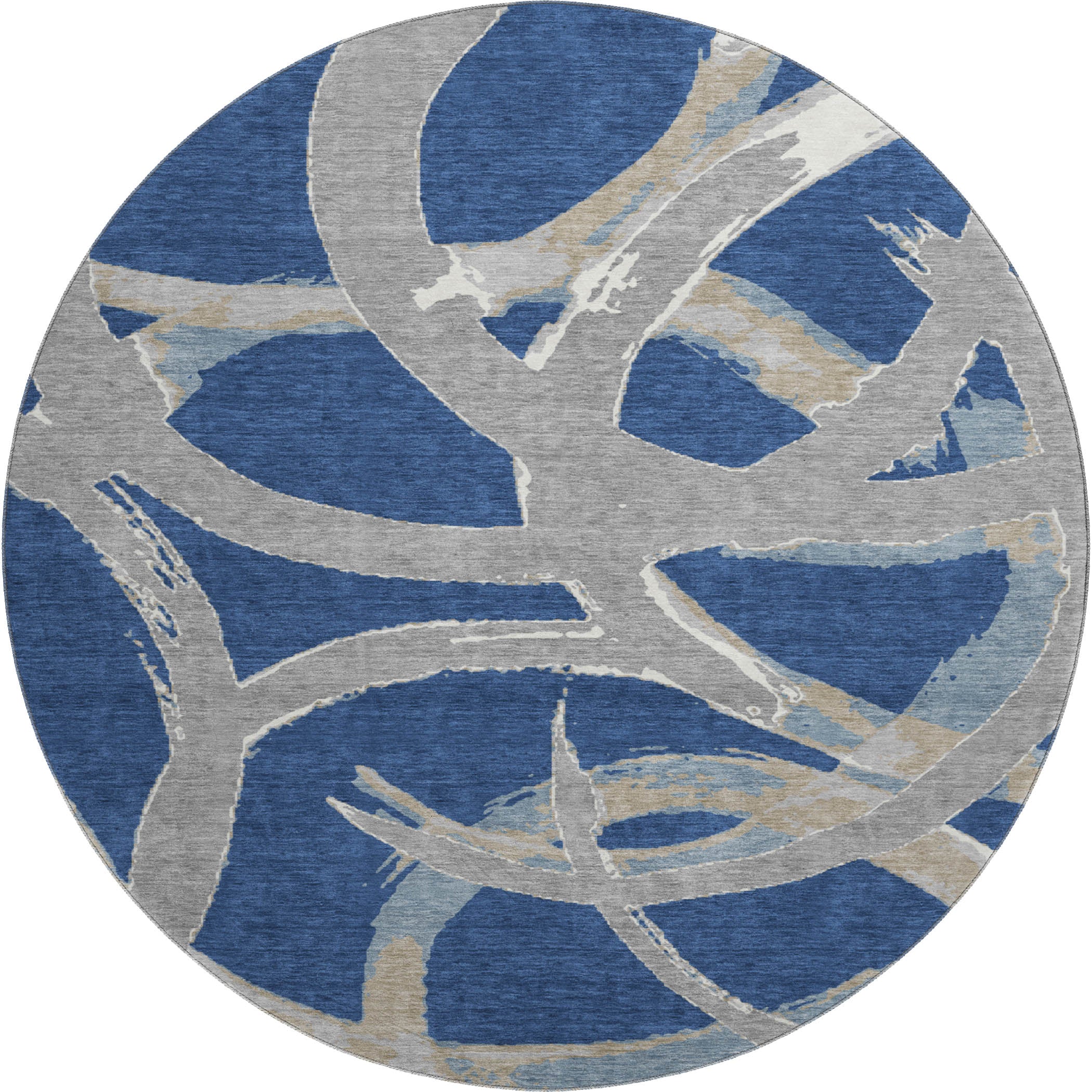 Istanbul Machine Washable Transitional Navy Blue Rug 8' x 8' #shape_Round