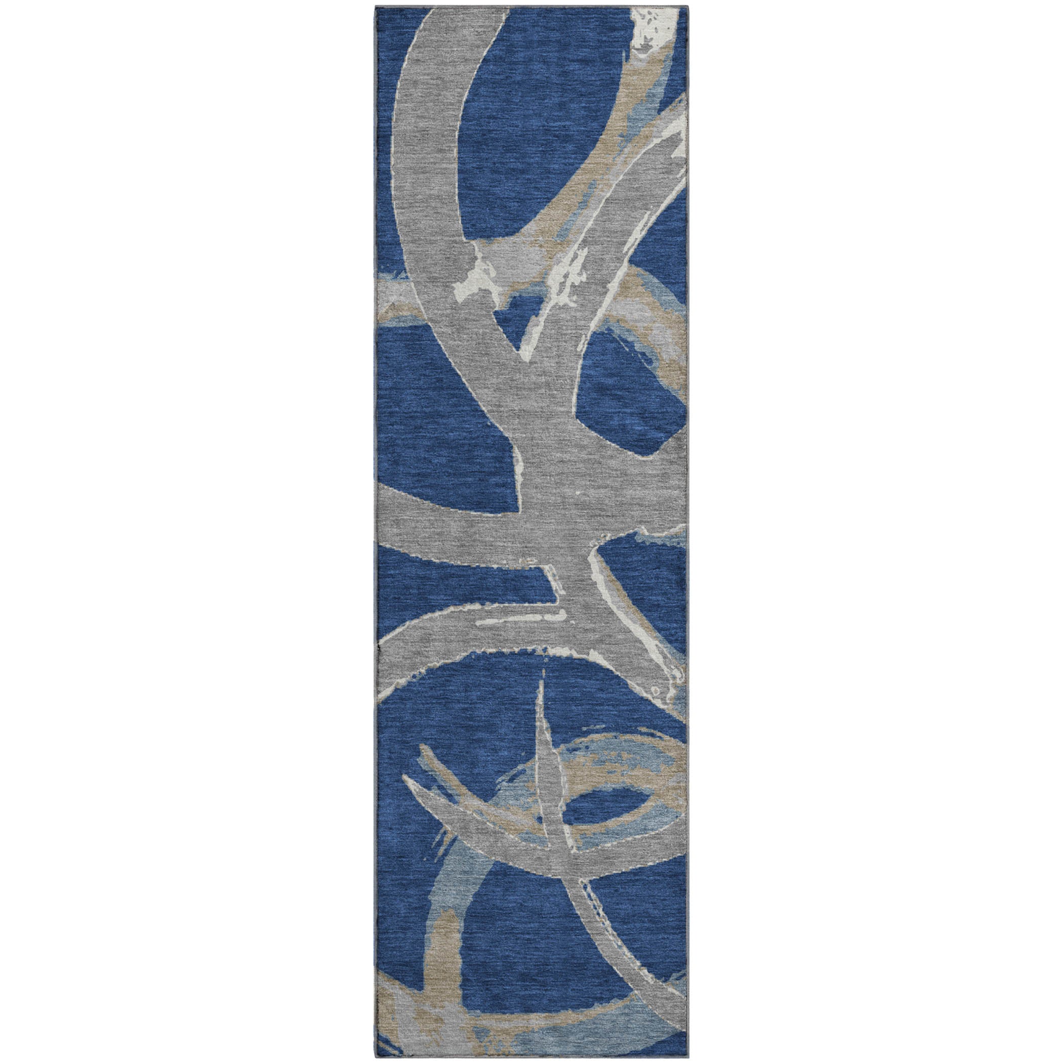 Istanbul Machine Washable Transitional Navy Blue Rug 2'3" x 7'6" #shape_Runner