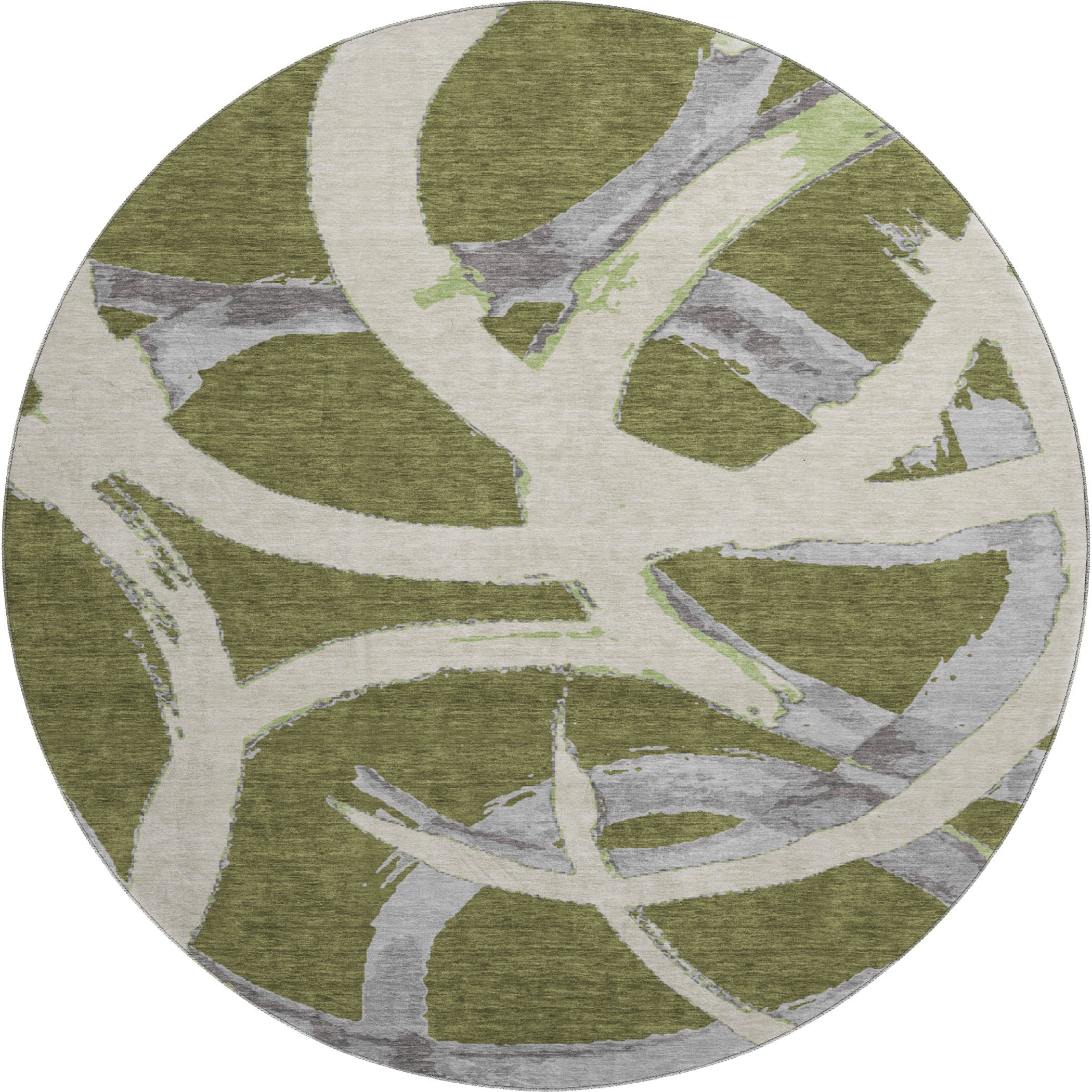 Istanbul Machine Washable Transitional Olive Green Rug 8' x 8' #shape_Round