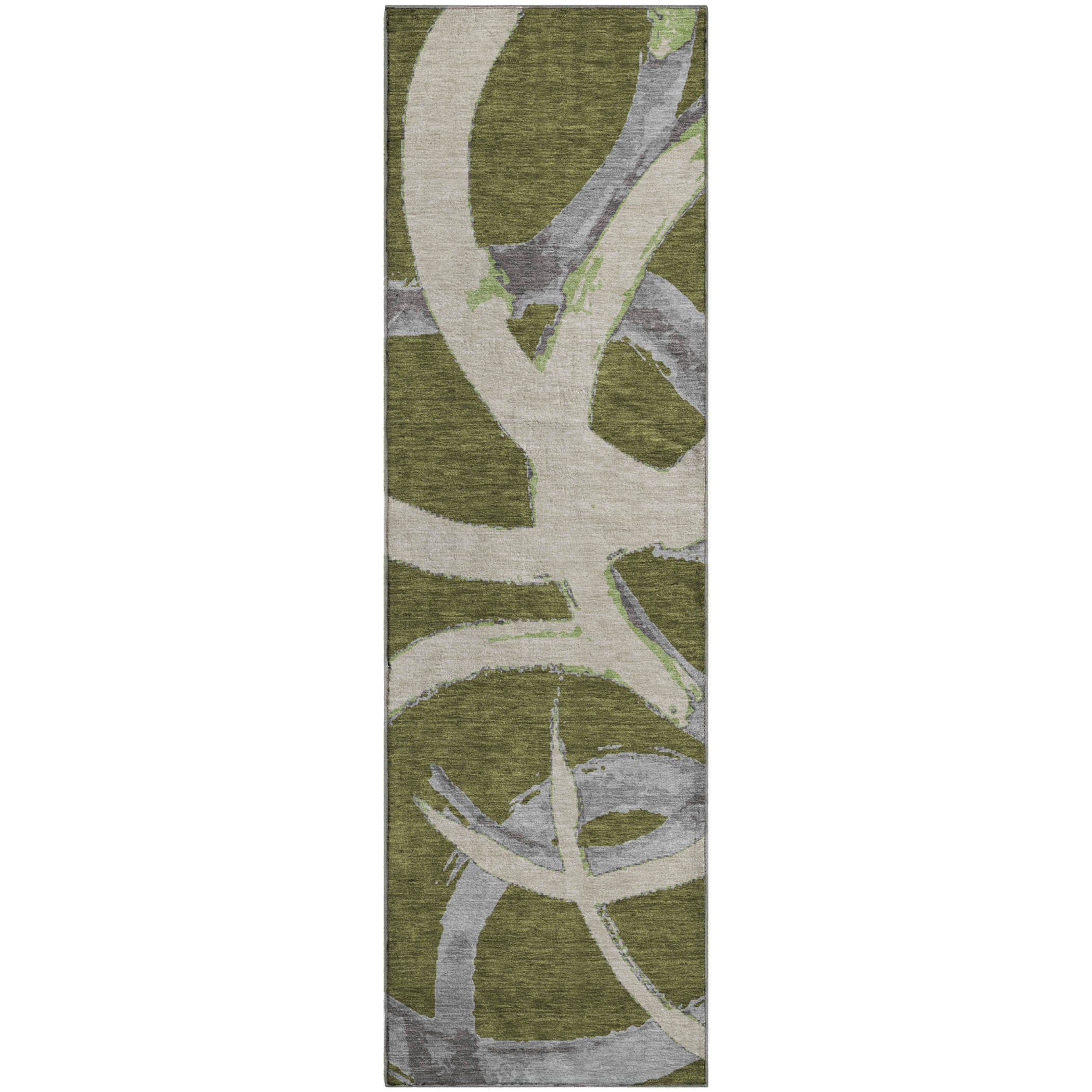 Istanbul Machine Washable Transitional Olive Green Rug 2'3" x 7'6" #shape_Runner