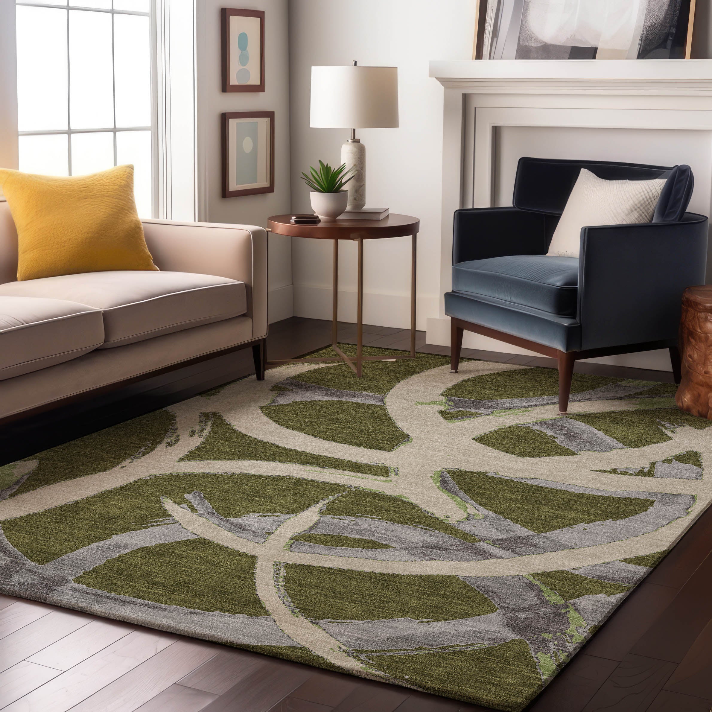 Istanbul Machine Washable Transitional Olive Green Rug 2'6" x 3'10" #shape_Rectangle