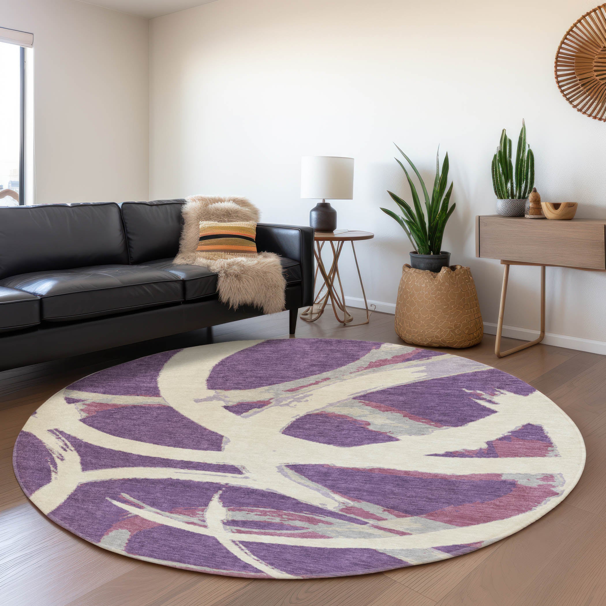 Istanbul Machine Washable Transitional Purple Rug 8' x 8' #shape_Round