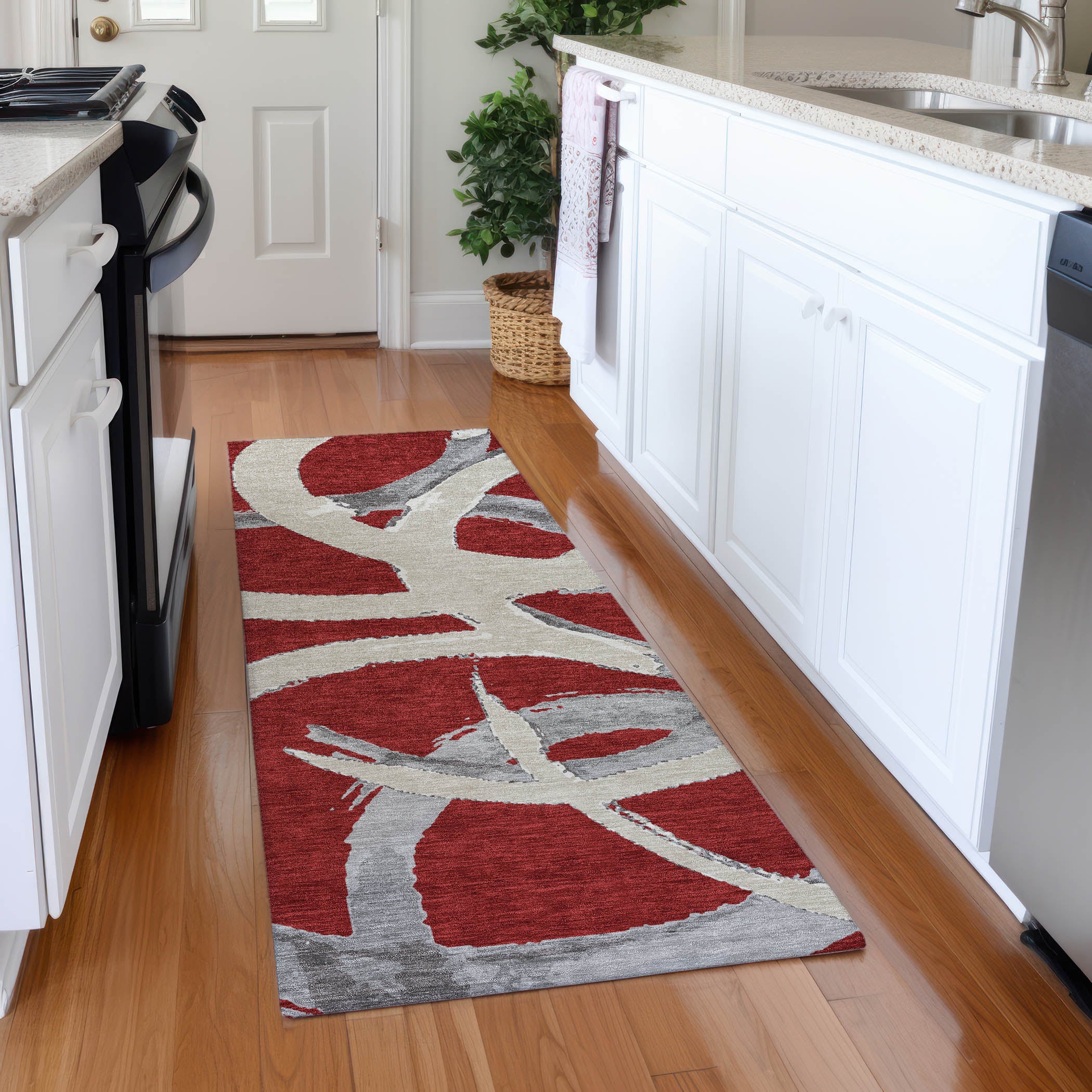 Istanbul Machine Washable Transitional Red Rug 2'3" x 7'6" #shape_Runner