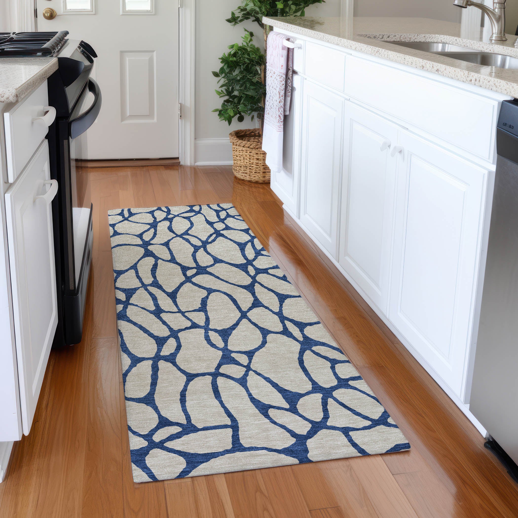 Santorini Machine Washable Transitional Beige Brown Rug 2'3" x 7'6" #shape_Runner
