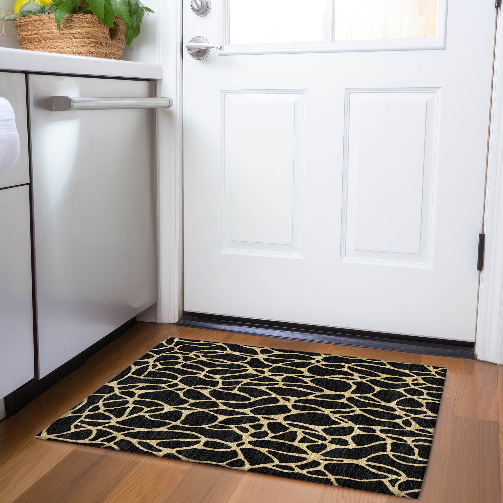 Santorini Machine Washable Transitional Black Rug 1'8" x 2'6" #shape_Rectangle