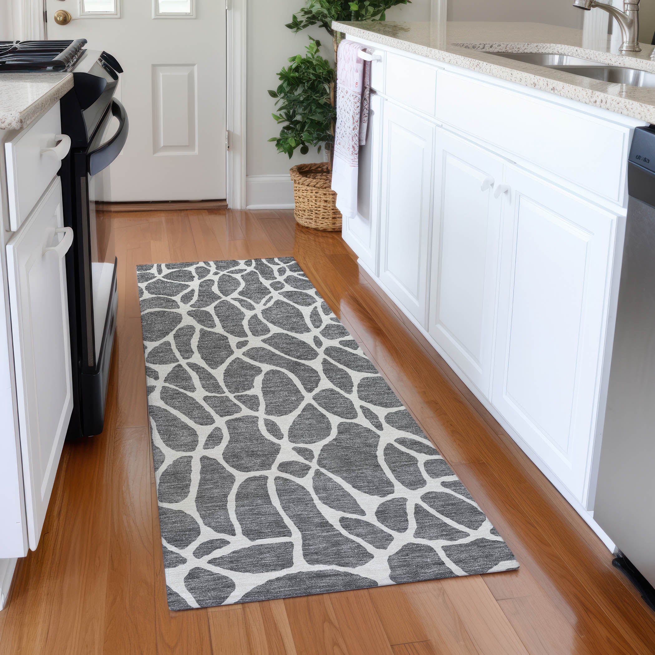 Dublin Machine Washable Transitional Gray Rug 2'3" x 7'6" #shape_Runner