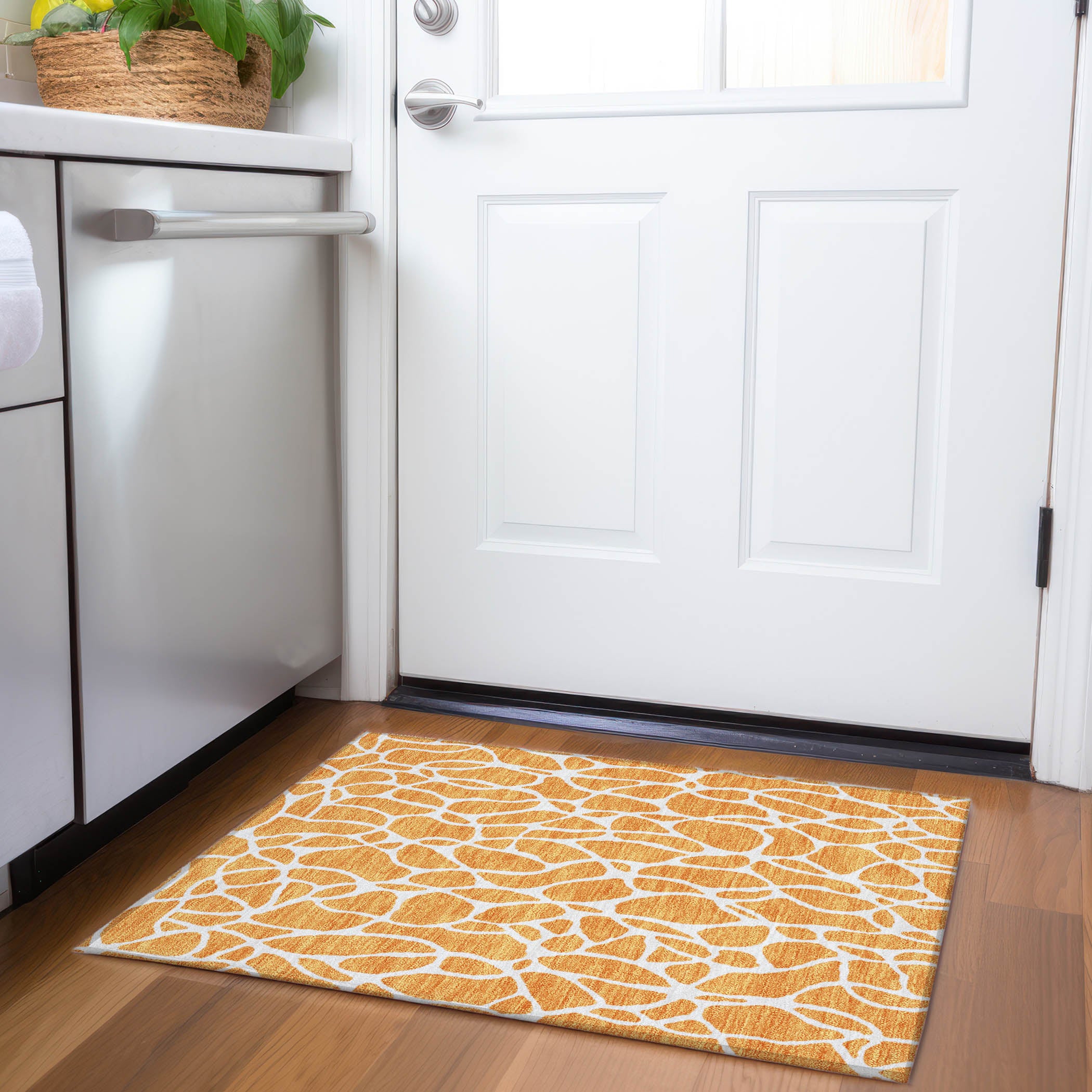 Dublin Machine Washable Transitional Orange Rug 1'8" x 2'6" #shape_Rectangle