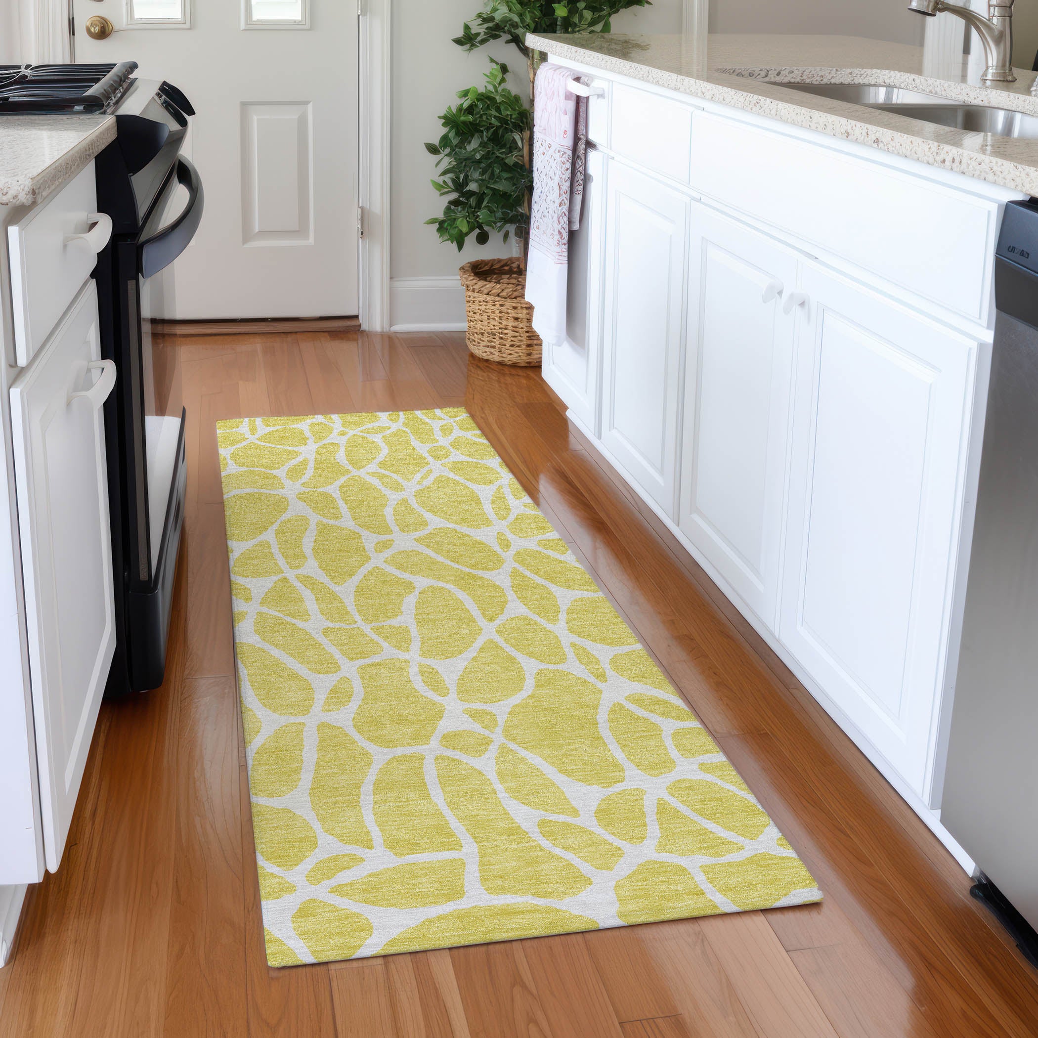Dublin Machine Washable Transitional Yellow Gold Rug 2'3" x 7'6" #shape_Runner