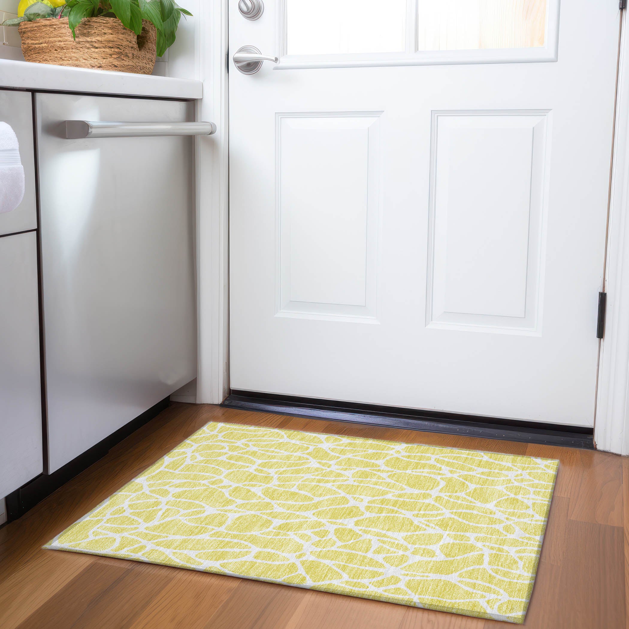 Dublin Machine Washable Transitional Yellow Gold Rug 1'8" x 2'6" #shape_Rectangle
