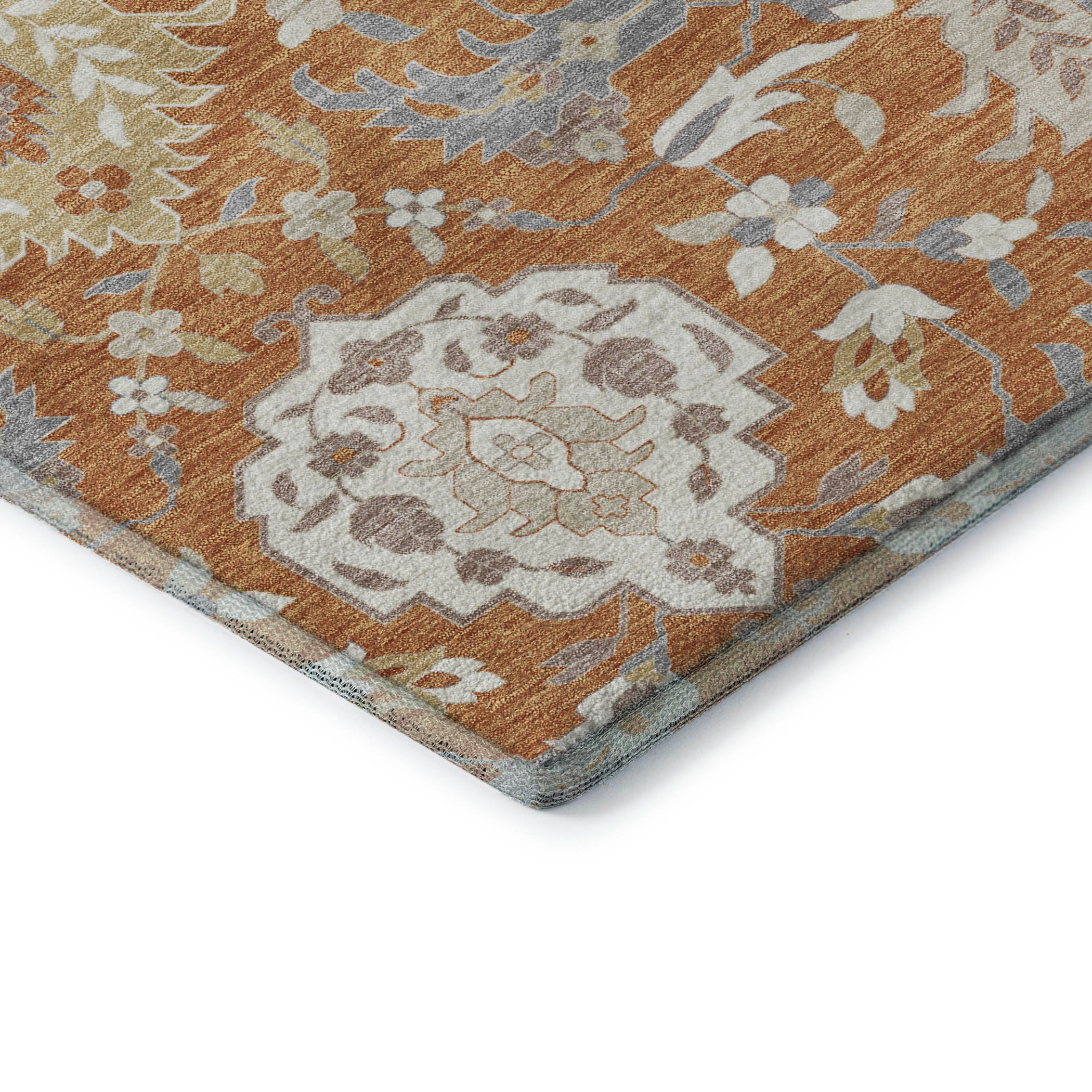 Lisbon Machine Washable Traditional Copper Orange Rug 1'8" x 2'6" #shape_Rectangle