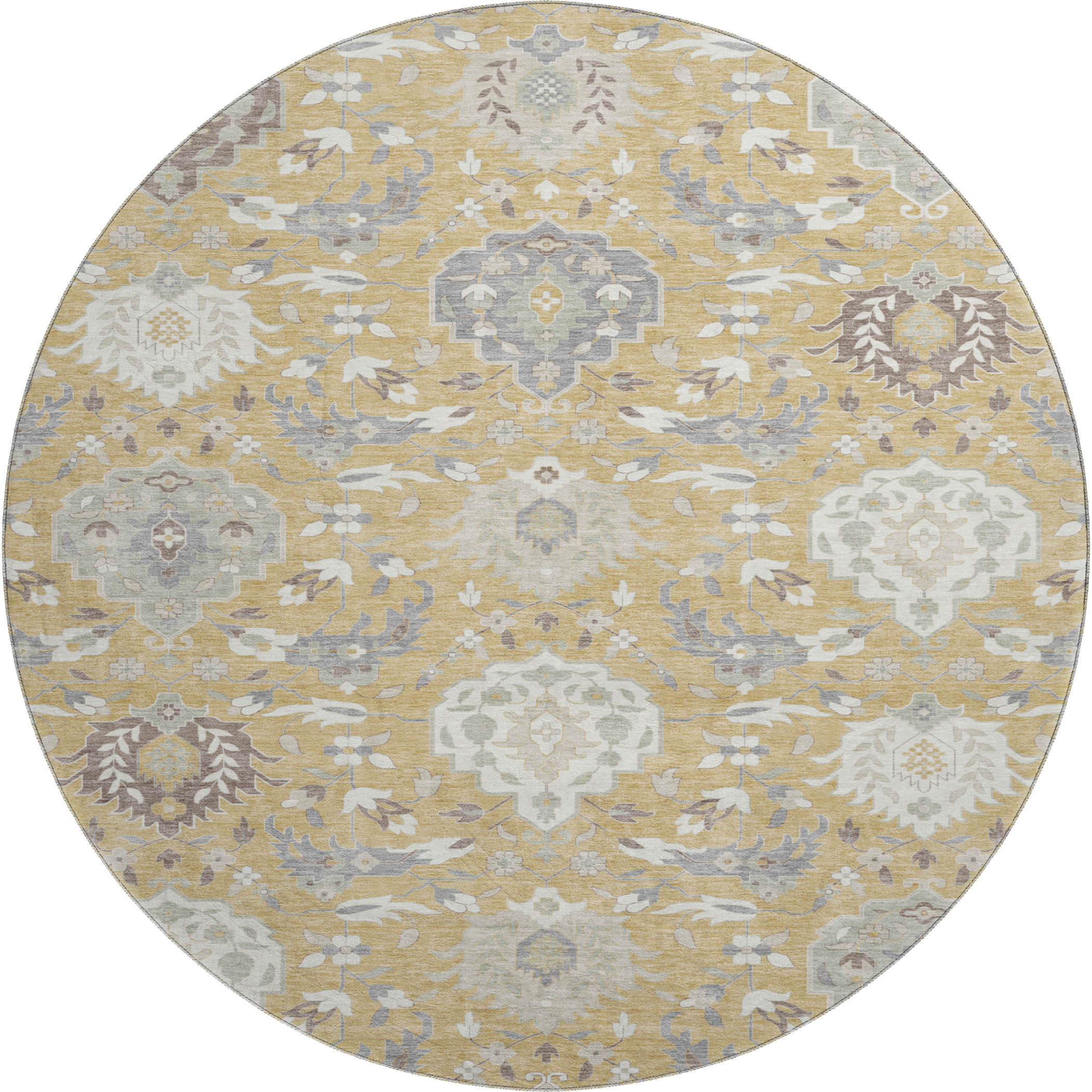 Lisbon Machine Washable Traditional Gold Rug 8' x 8' #shape_Round