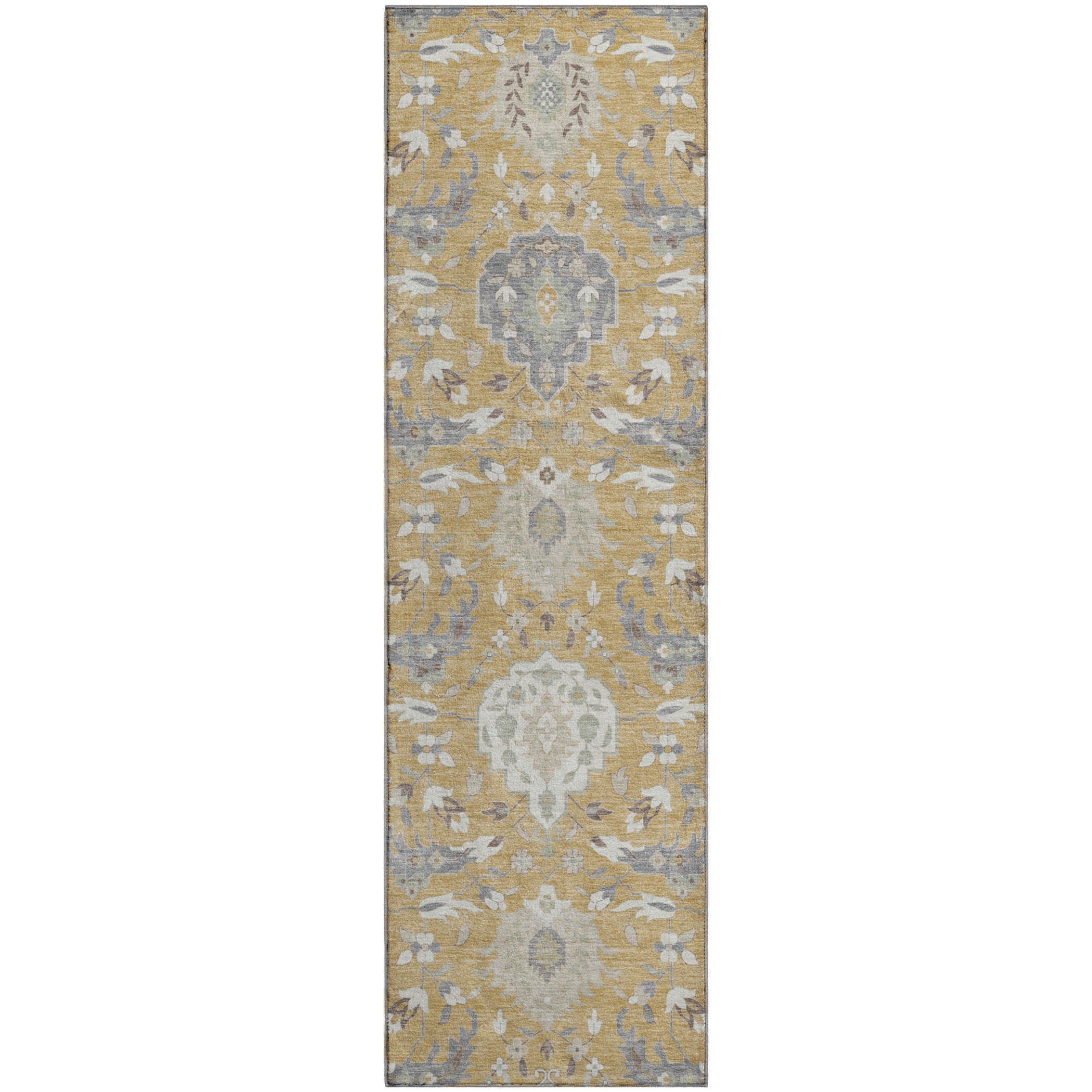 Lisbon Machine Washable Traditional Gold Rug 2'3" x 7'6" #shape_Runner