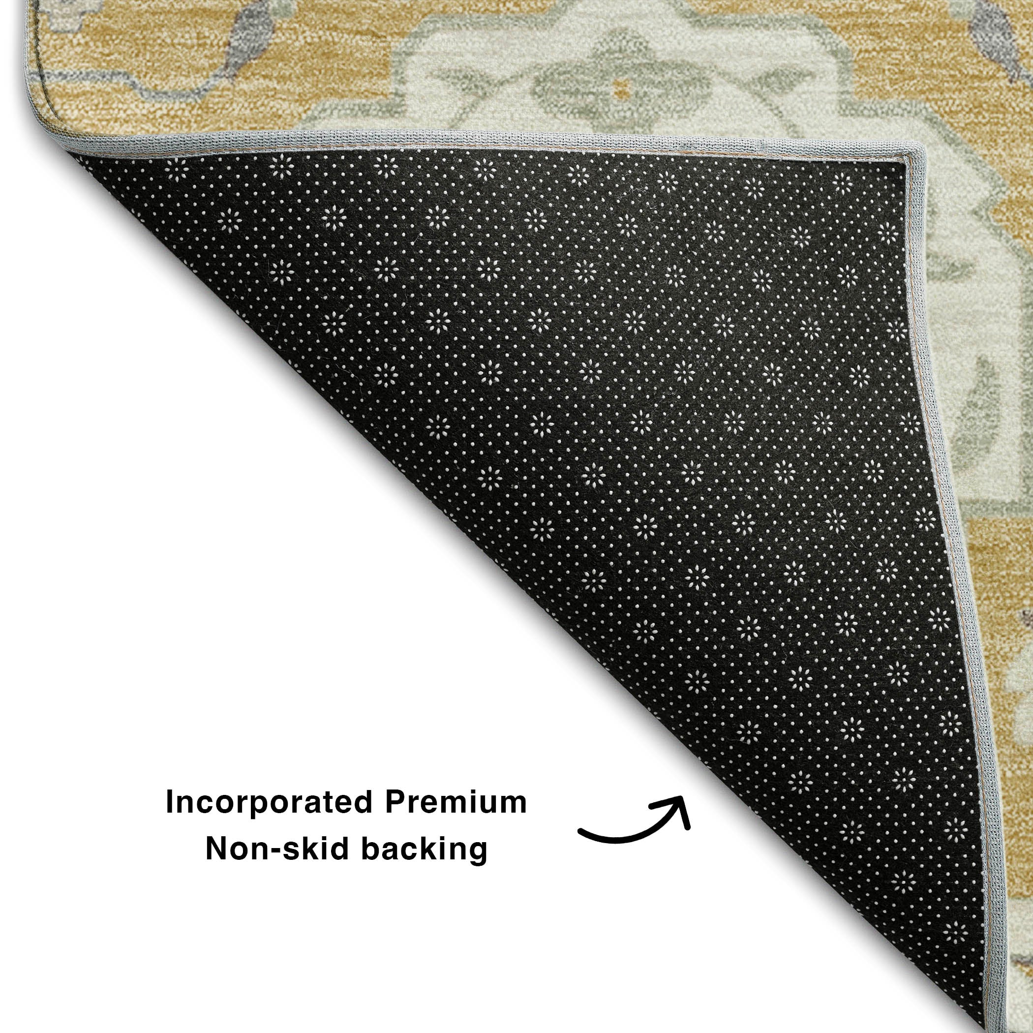 Lisbon Machine Washable Traditional Gold Rug 1'8" x 2'6" #shape_Rectangle
